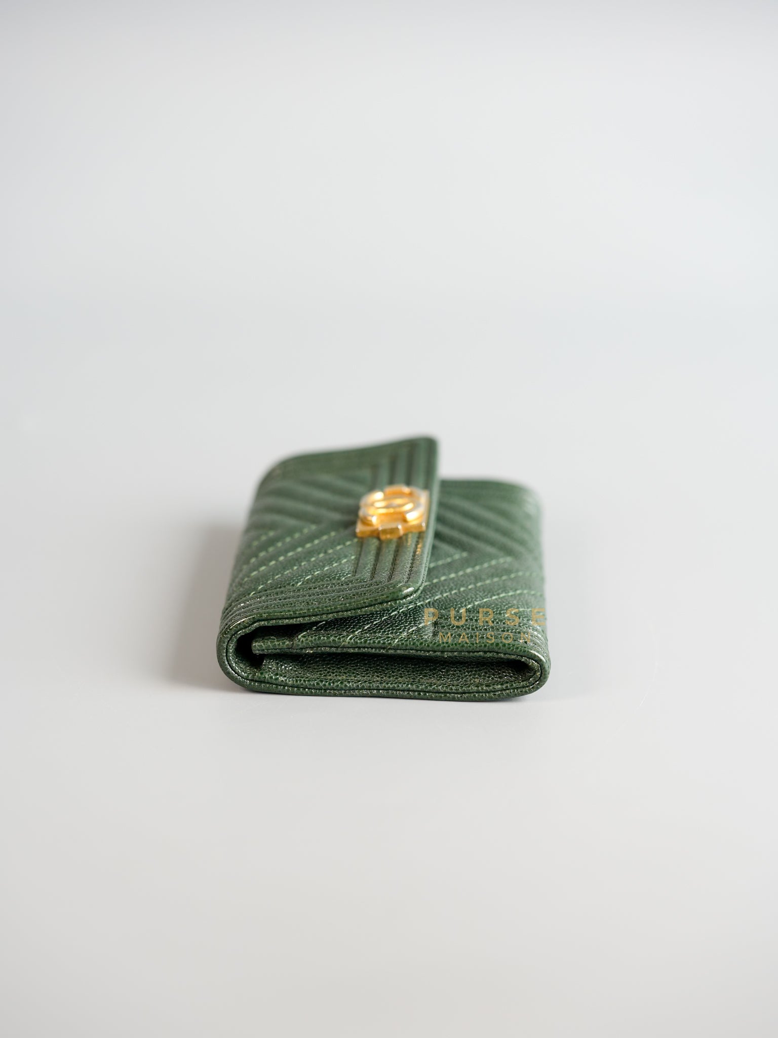 Boy Card Holder Chevron in Emerald Green Caviar & Aged Gold Hardware Series 26 | Purse Maison Luxury Bags Shop