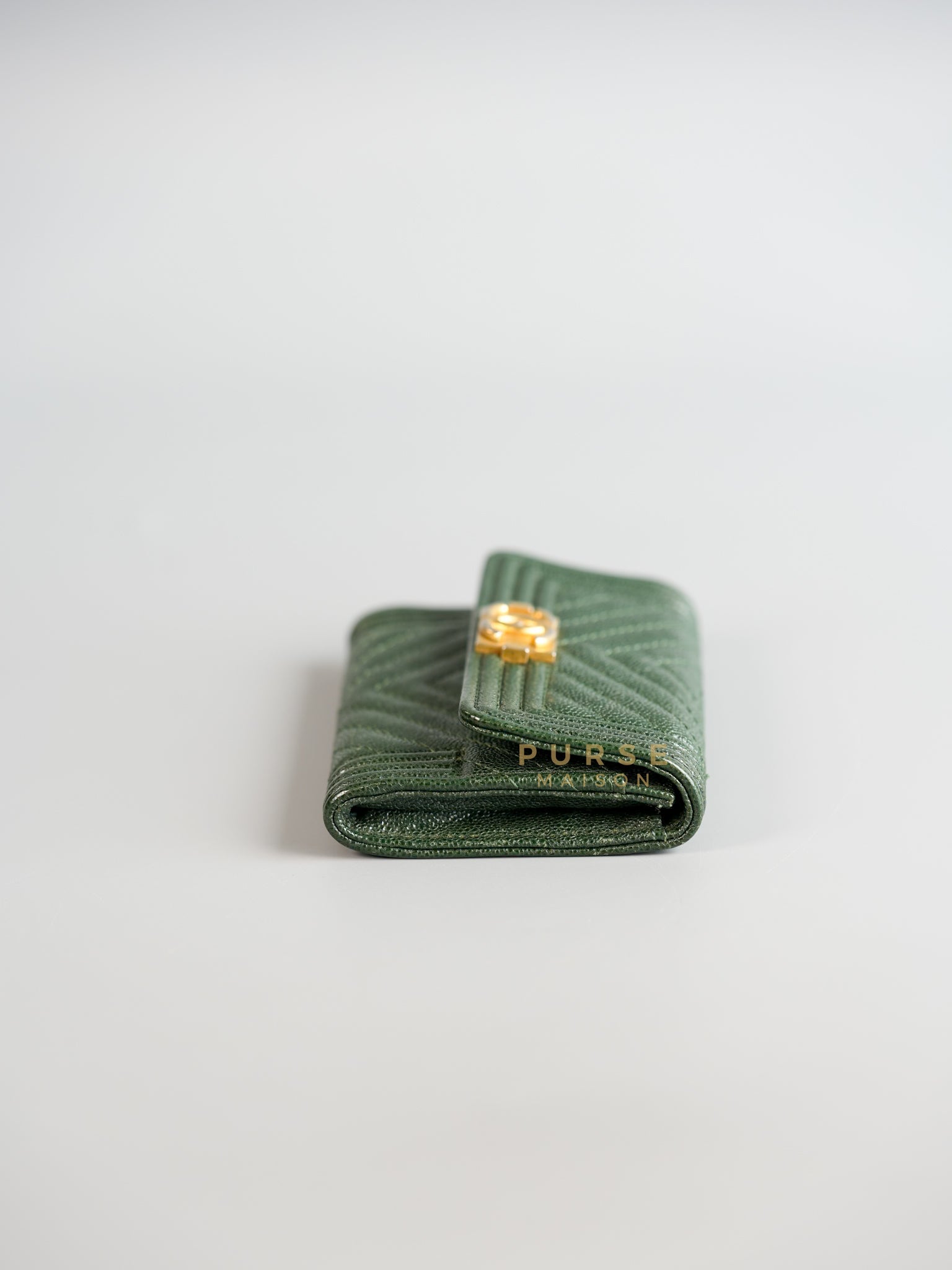 Boy Card Holder Chevron in Emerald Green Caviar & Aged Gold Hardware Series 26 | Purse Maison Luxury Bags Shop