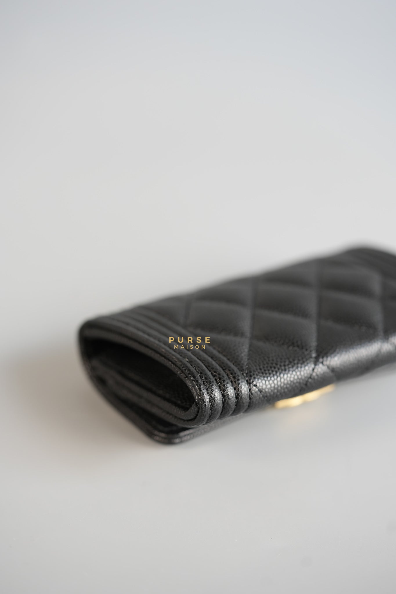 Boy Card Holder Quilted in Black Caviar & Aged Gold Hardware (Microchip) | Purse Maison Luxury Bags Shop