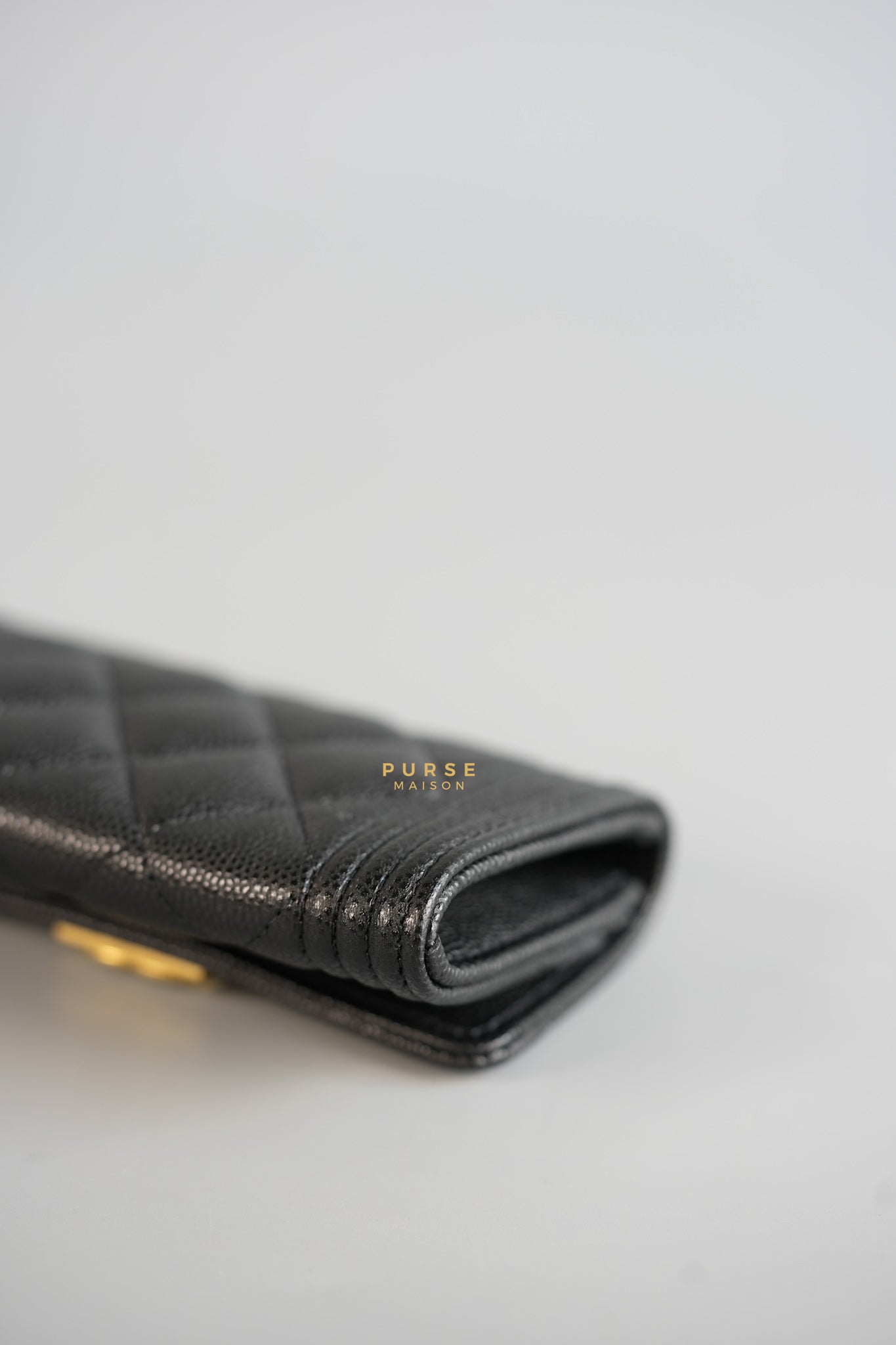 Boy Card Holder Quilted in Black Caviar & Aged Gold Hardware (Microchip) | Purse Maison Luxury Bags Shop