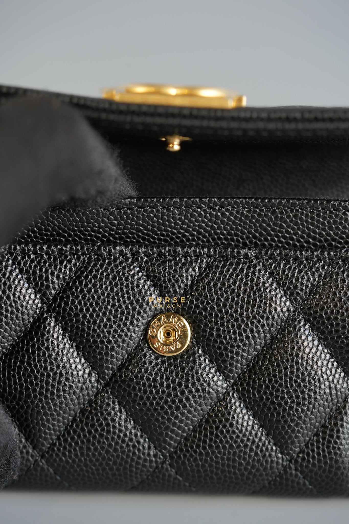 Boy Card Holder Quilted in Black Caviar & Aged Gold Hardware (Microchip) | Purse Maison Luxury Bags Shop