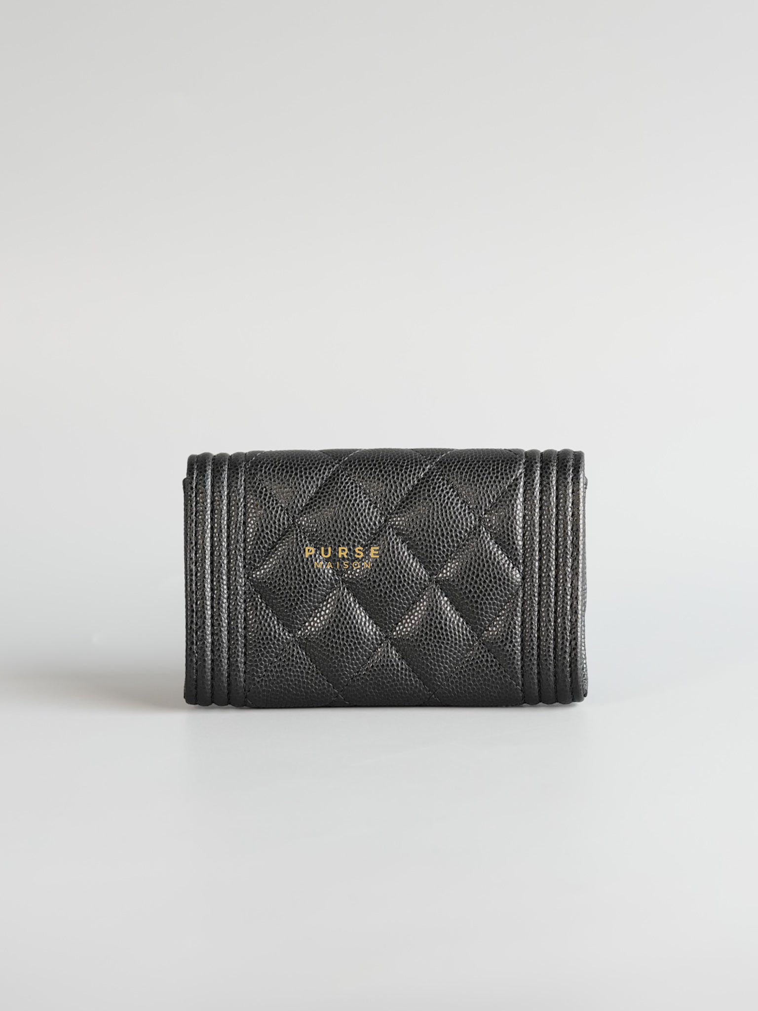 Boy Card Holder Quilted in Black Caviar & Aged Gold Hardware (Microchip) | Purse Maison Luxury Bags Shop