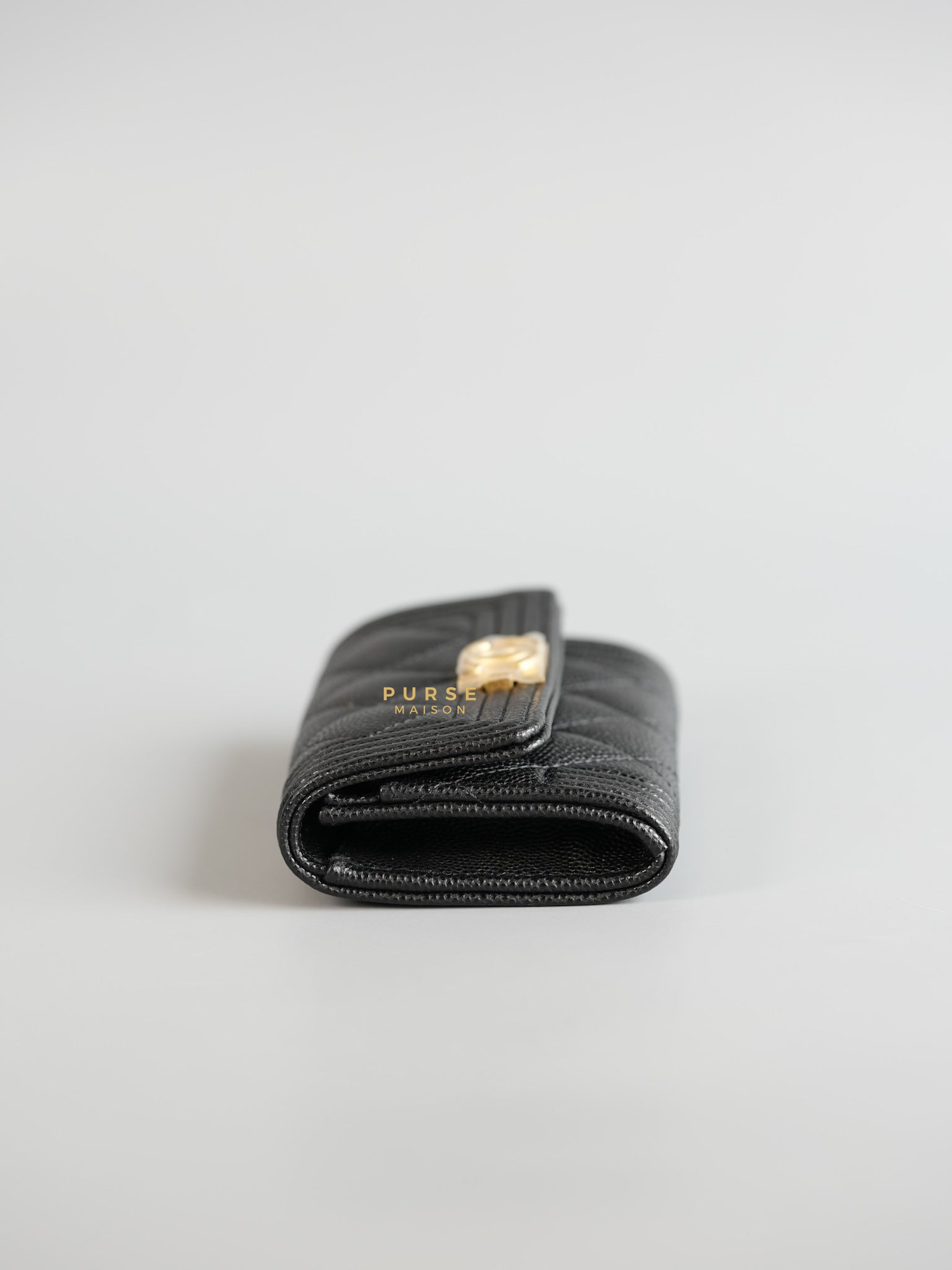 Boy Card Holder Quilted in Black Caviar & Aged Gold Hardware (Microchip) | Purse Maison Luxury Bags Shop