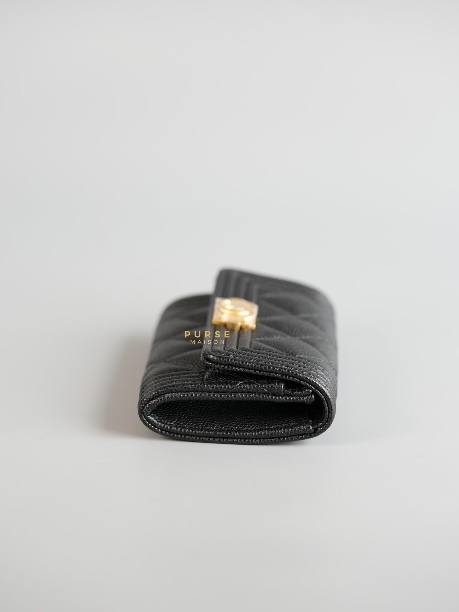 Boy Card Holder Quilted in Black Caviar & Aged Gold Hardware (Microchip) | Purse Maison Luxury Bags Shop