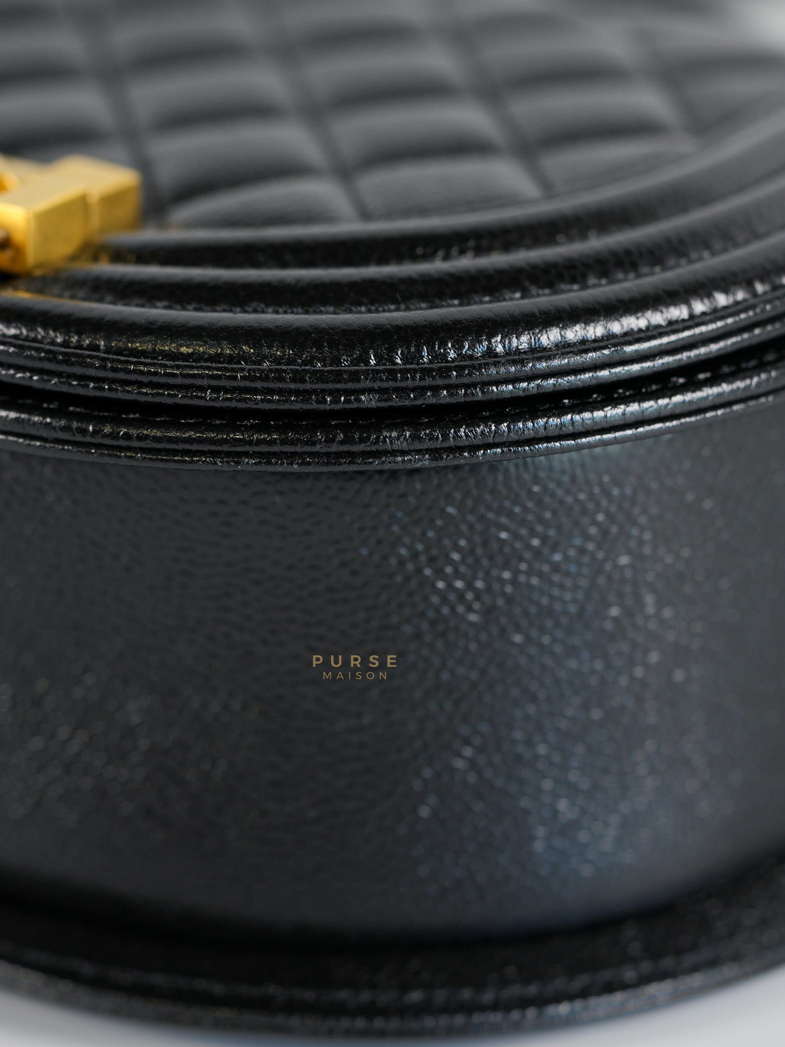 Boy Crescent Black Quilted Caviar Leather Aged Gold Hardware (Microchip) | Purse Maison Luxury Bags Shop