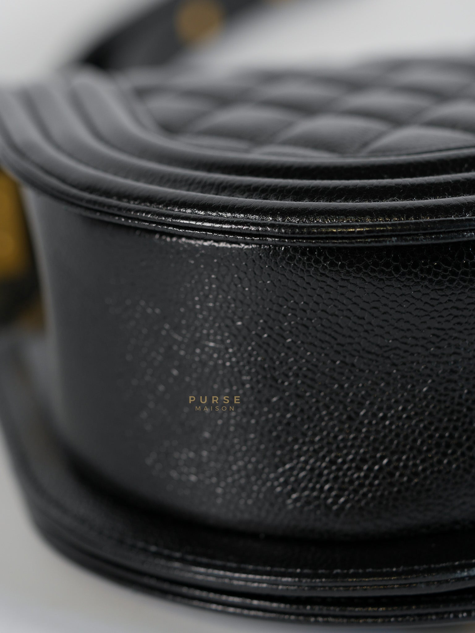 Boy Crescent Black Quilted Caviar Leather Aged Gold Hardware (Microchip) | Purse Maison Luxury Bags Shop