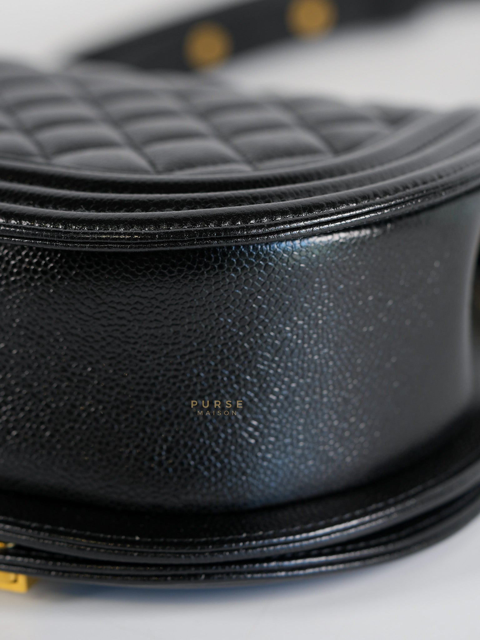 Boy Crescent Black Quilted Caviar Leather Aged Gold Hardware (Microchip) | Purse Maison Luxury Bags Shop