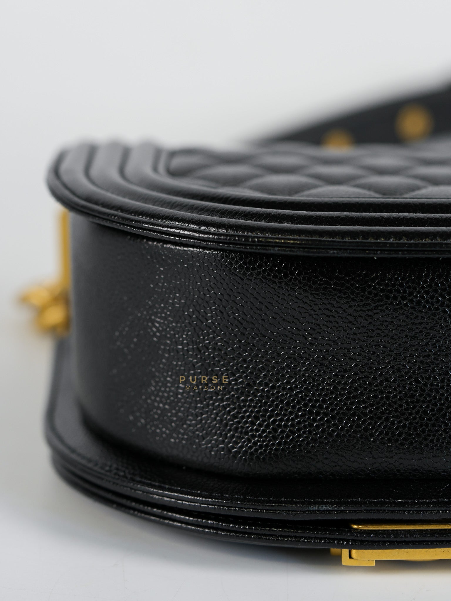 Boy Crescent Black Quilted Caviar Leather Aged Gold Hardware (Microchip) | Purse Maison Luxury Bags Shop