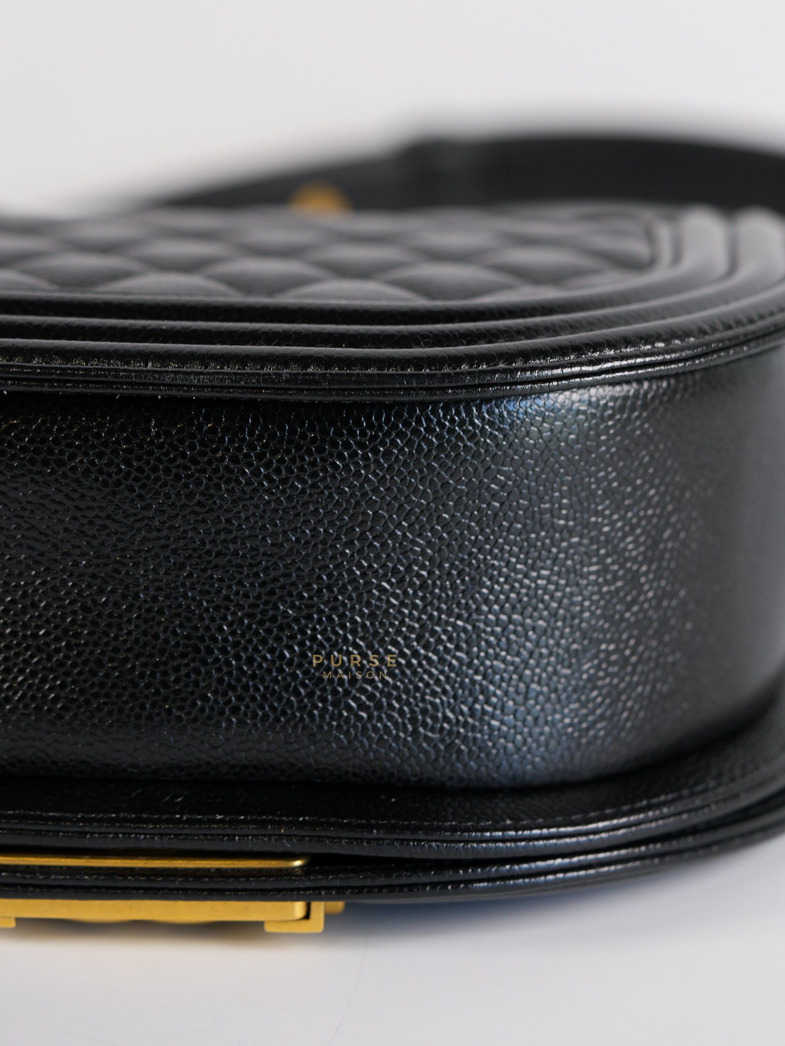 Boy Crescent Black Quilted Caviar Leather Aged Gold Hardware (Microchip) | Purse Maison Luxury Bags Shop