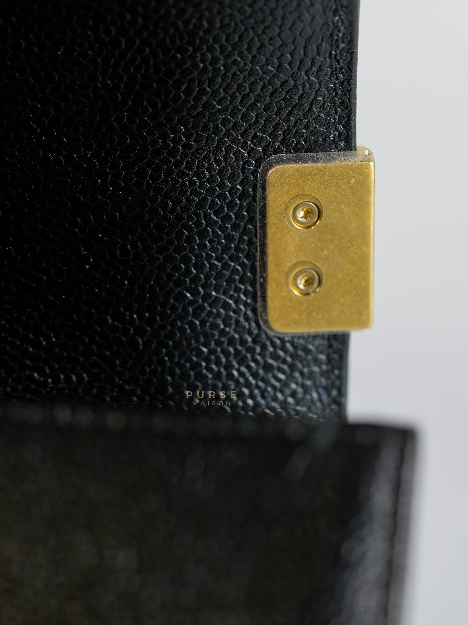 Boy Crescent Black Quilted Caviar Leather Aged Gold Hardware (Microchip) | Purse Maison Luxury Bags Shop