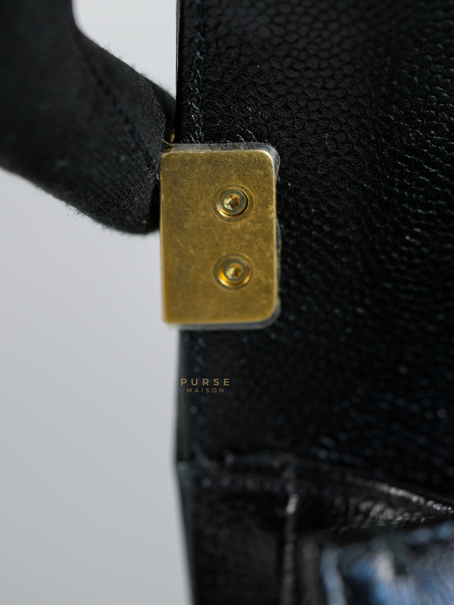 Boy Crescent Black Quilted Caviar Leather Aged Gold Hardware (Microchip) | Purse Maison Luxury Bags Shop