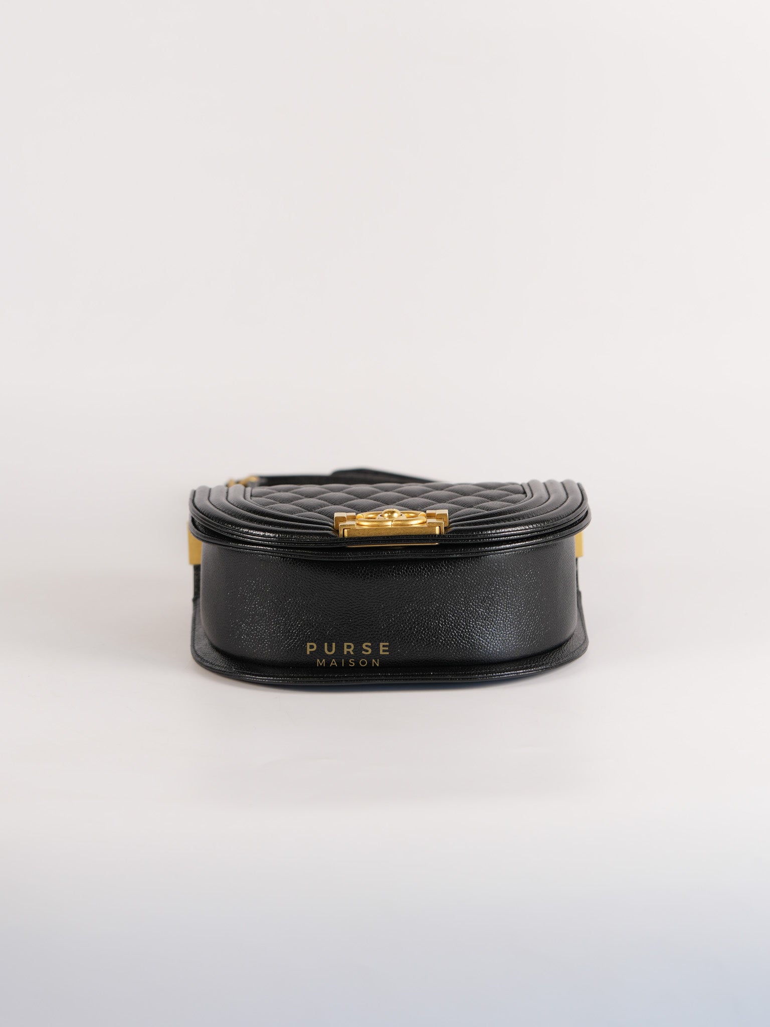 Boy Crescent Black Quilted Caviar Leather Aged Gold Hardware (Microchip) | Purse Maison Luxury Bags Shop