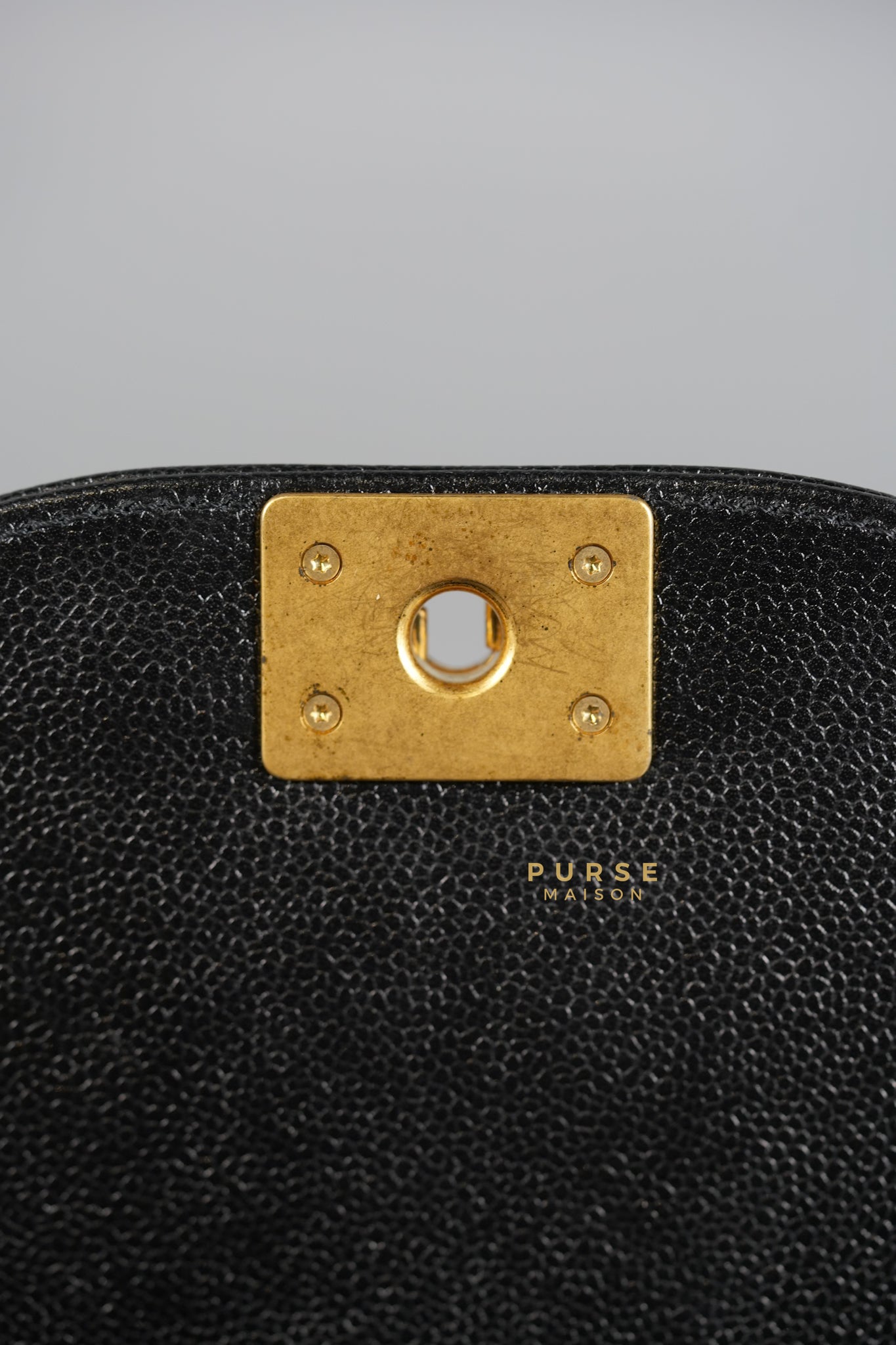 Boy Crescent Messenger Small Bag in Shiny Black Caviar & Aged Gold Hardware (Microchip) | Purse Maison Luxury Bags Shop