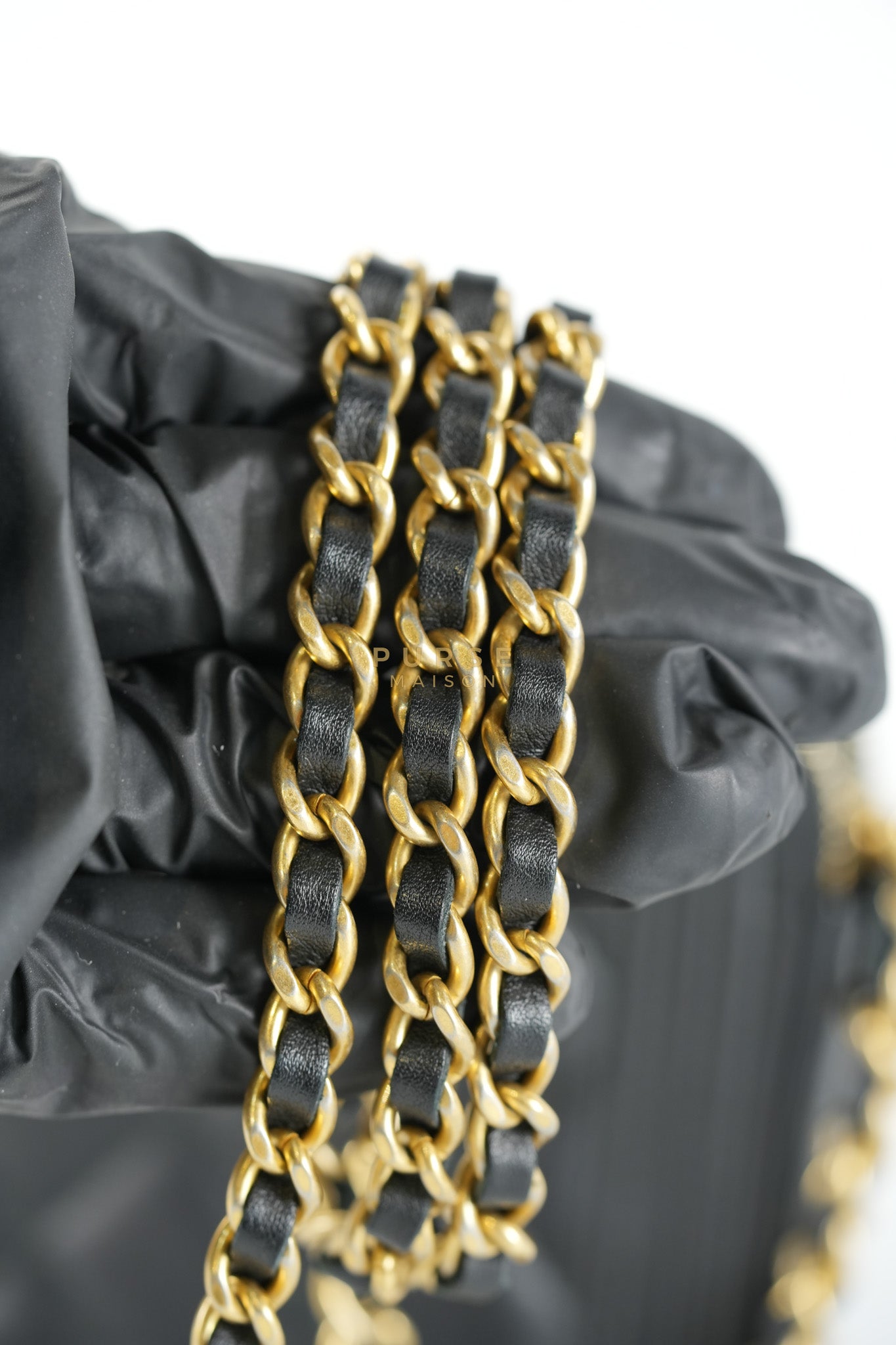 Boy Double Zip Wallet On Chain in Black Quilted Lambskin Leather & Aged Gold Hardware Series 24 | Purse Maison Luxury Bags Shop