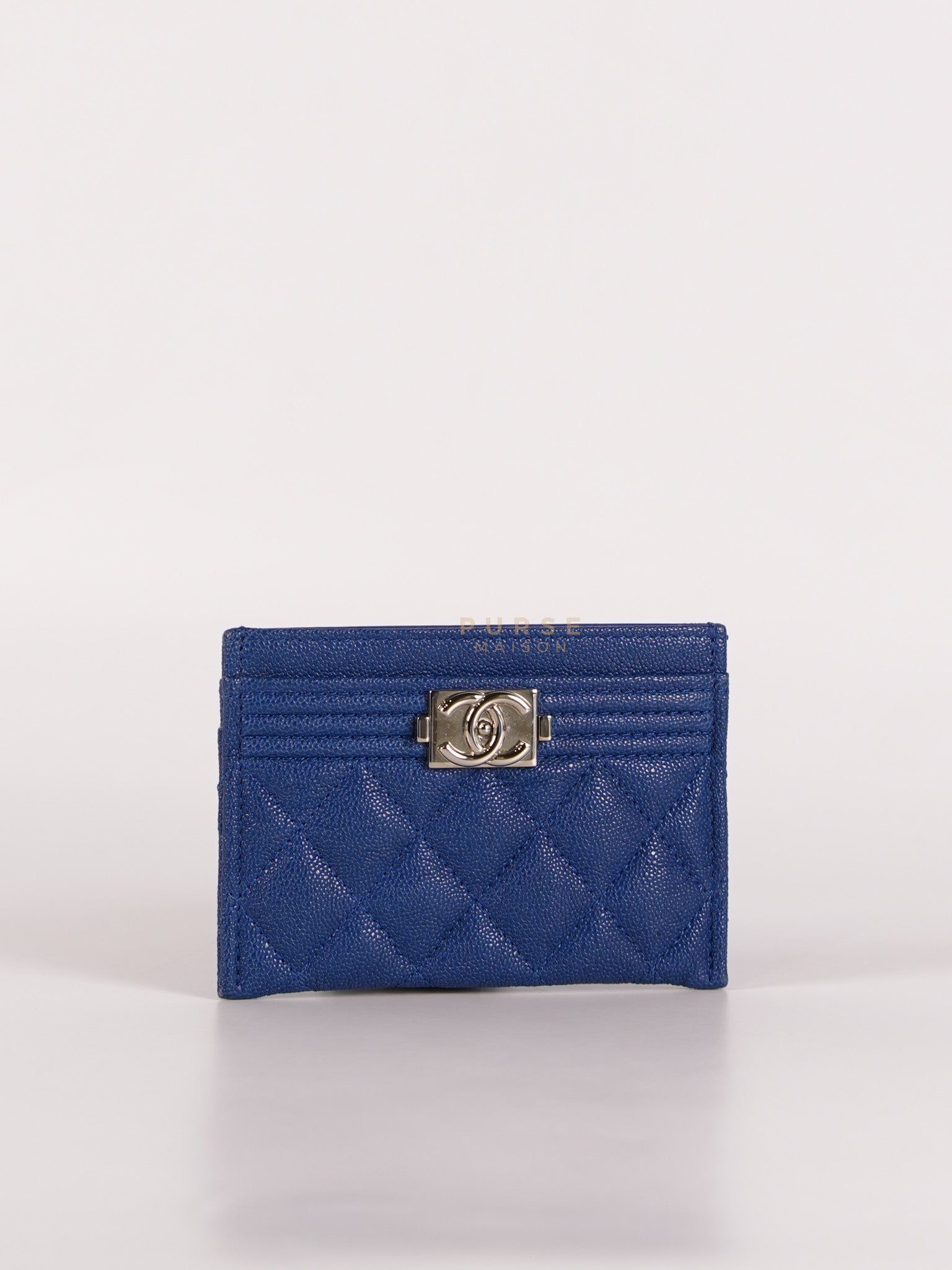 Boy Flat Card Holder in Blue Caviar Leather and Silver Hardware Series 29 | Purse Maison Luxury Bags Shop
