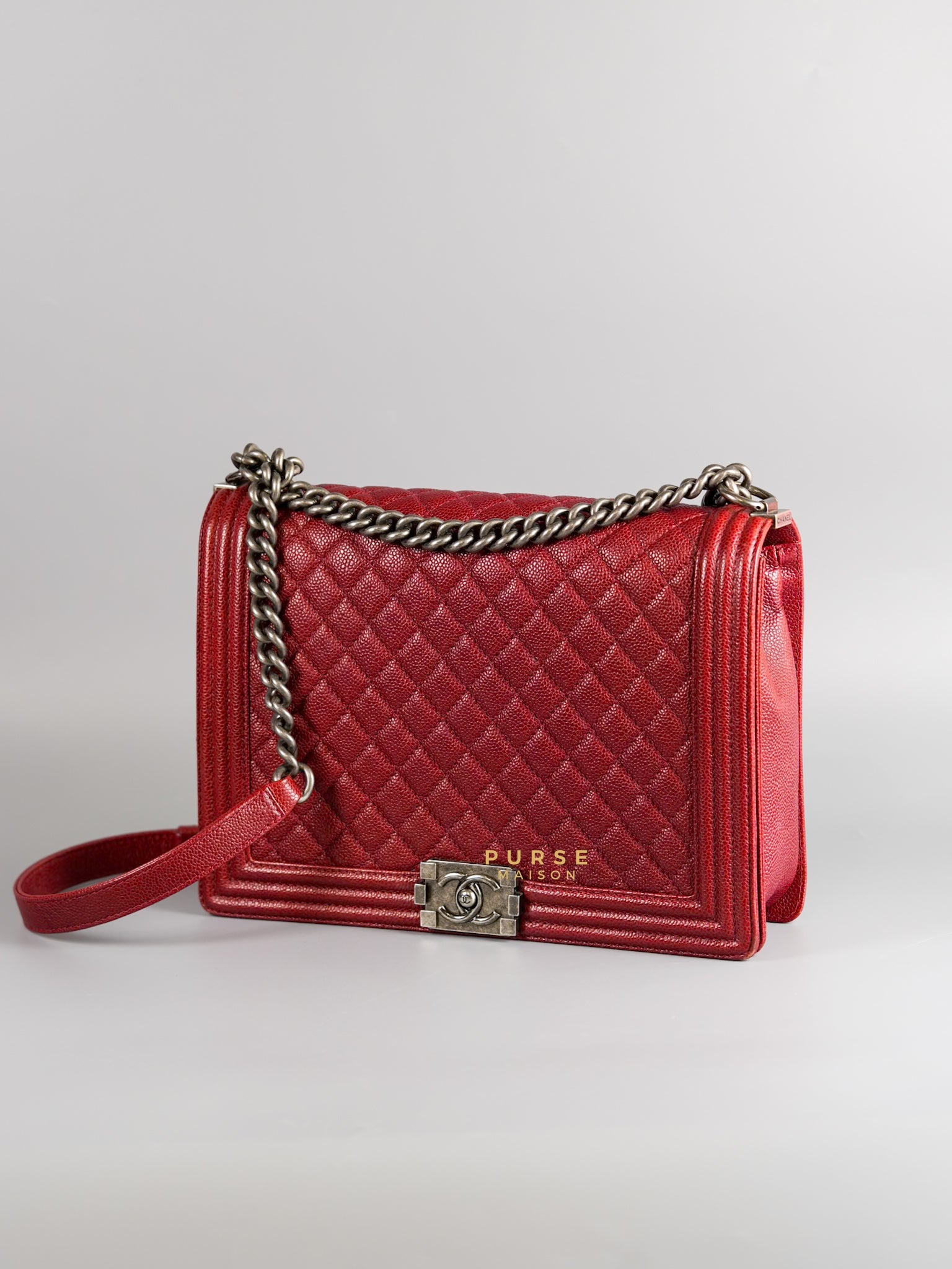 Boy Large in Red Caviar Leather and Ruthenium Hardware Series 19 | Purse Maison Luxury Bags Shop