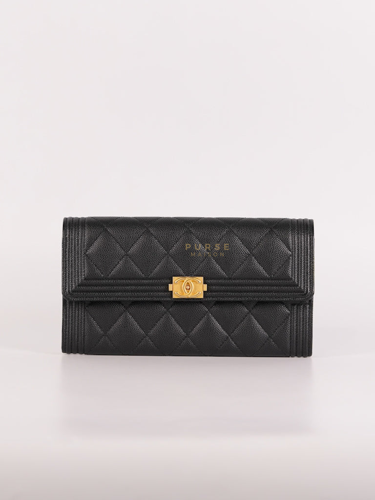 Boy Long Wallet Black in Caviar Leather and Aged Gold Hardware Series 25 | Purse Maison Luxury Bags Shop