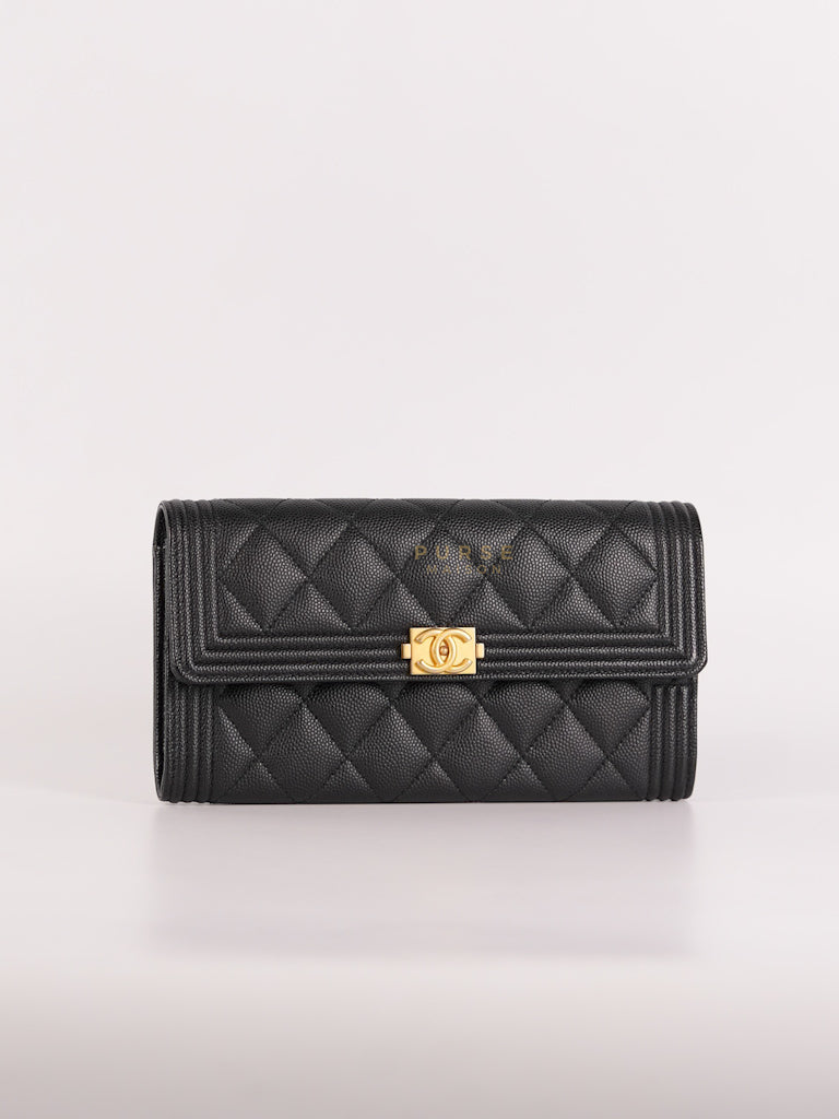 Boy Long Wallet Black in Caviar Leather and Aged Gold Hardware Series 25 | Purse Maison Luxury Bags Shop