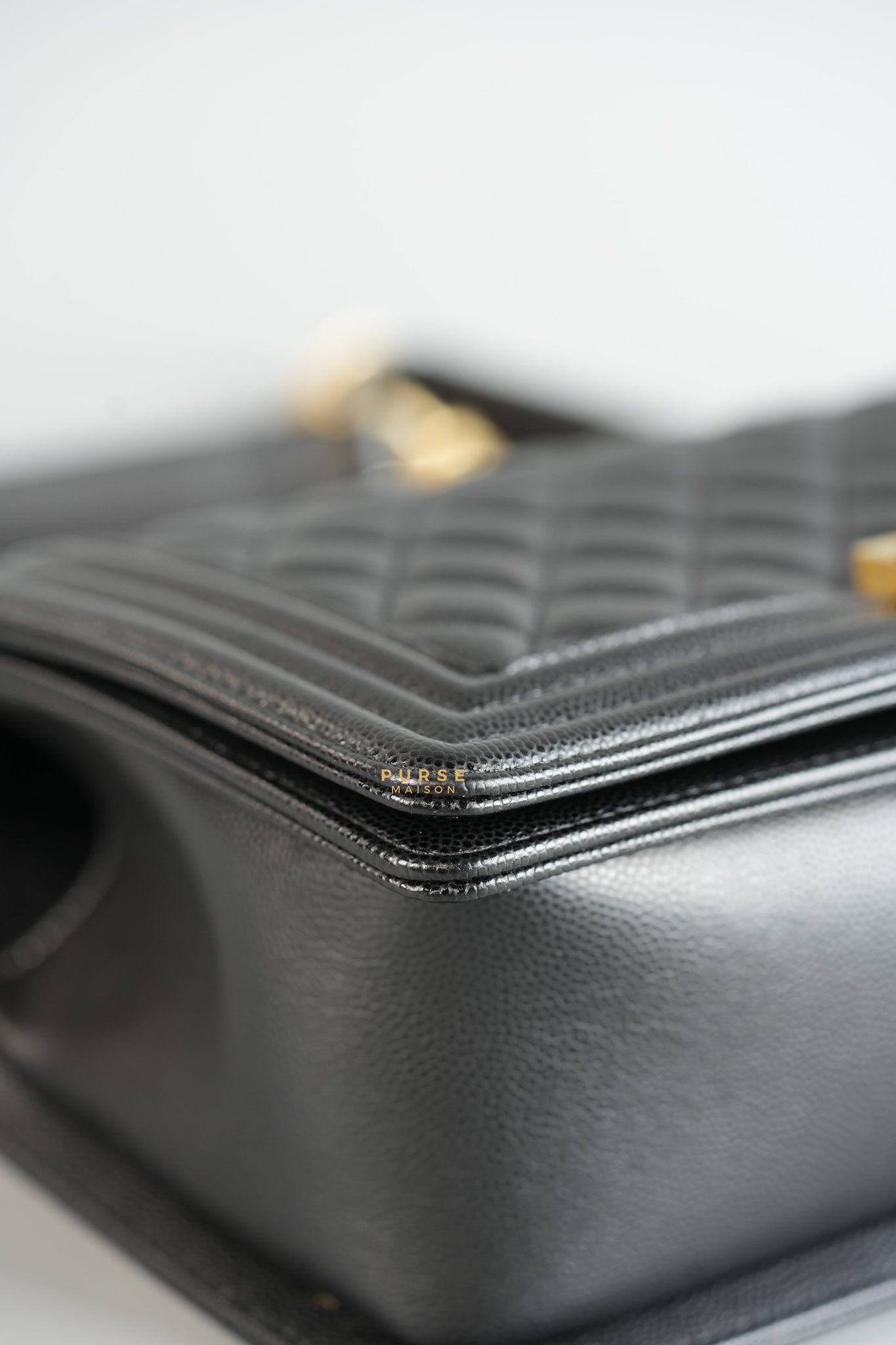 Boy Medium Black Quilted Caviar and Aged Gold Hardware Series 30 | Purse Maison Luxury Bags Shop