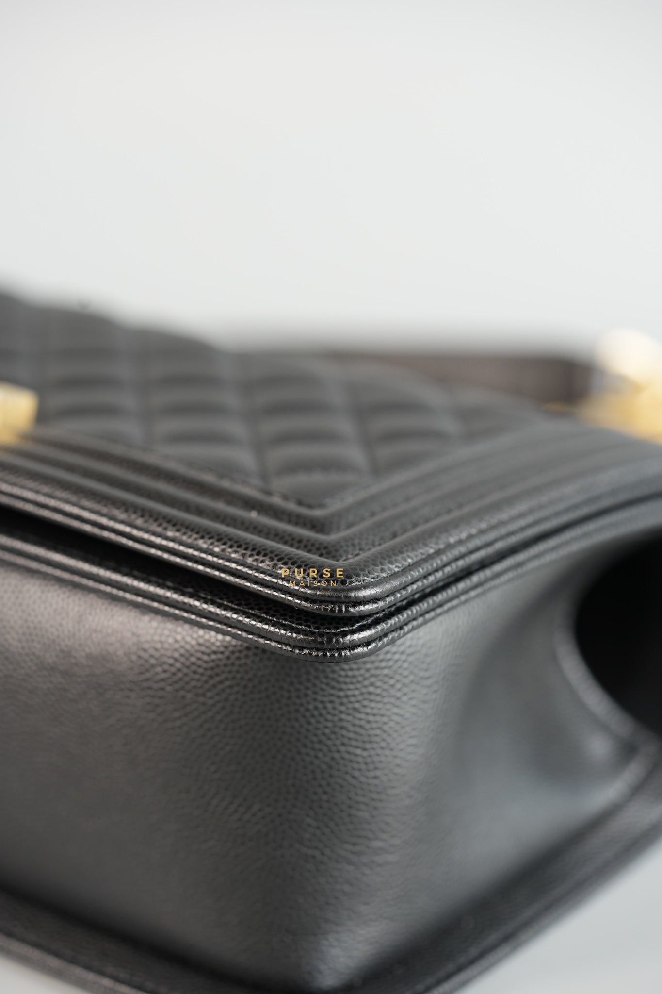 Boy Medium Black Quilted Caviar and Aged Gold Hardware Series 30 | Purse Maison Luxury Bags Shop