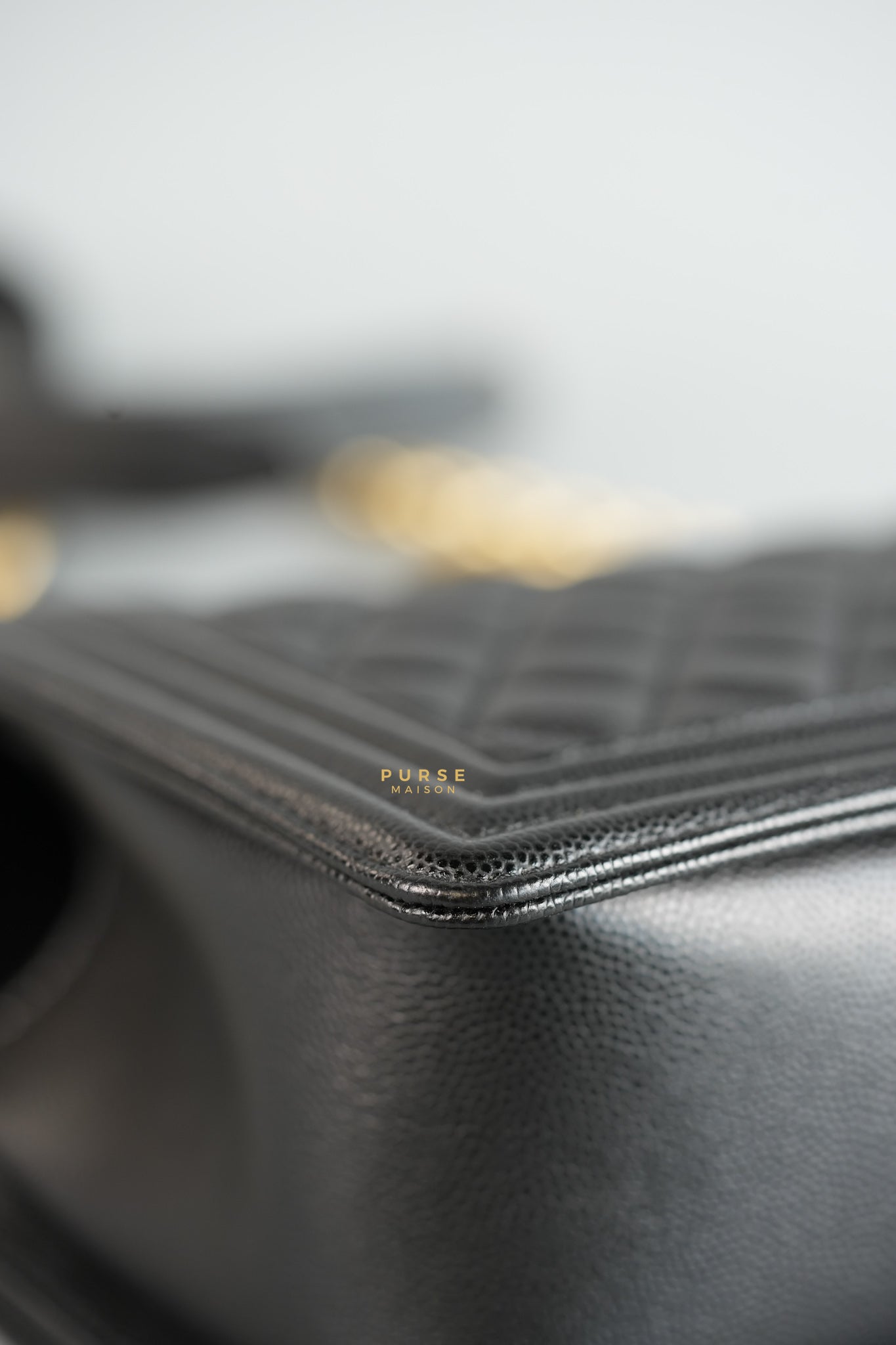 Boy Medium Black Quilted Caviar and Aged Gold Hardware Series 30 | Purse Maison Luxury Bags Shop