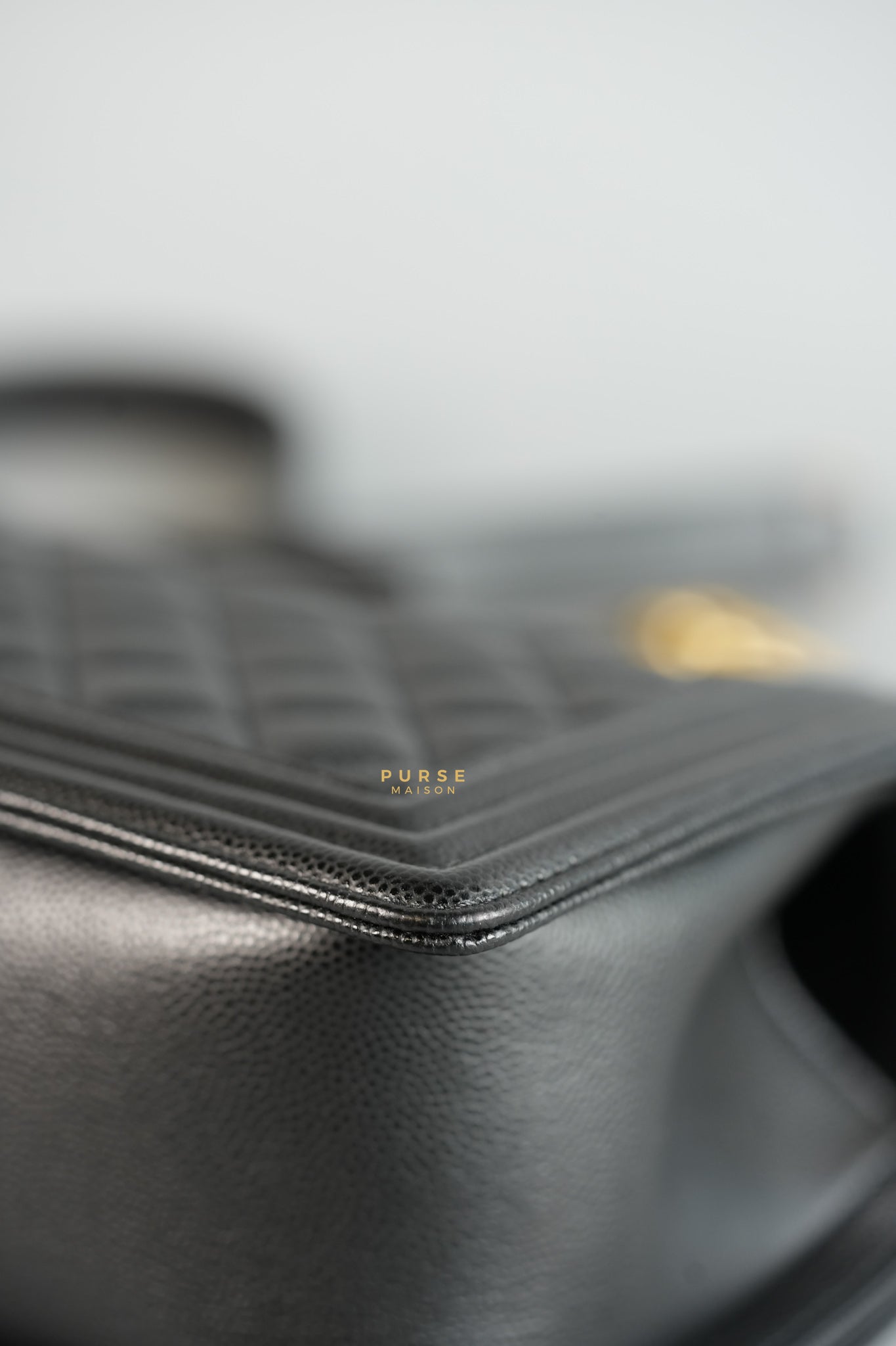 Boy Medium Black Quilted Caviar and Aged Gold Hardware Series 30 | Purse Maison Luxury Bags Shop