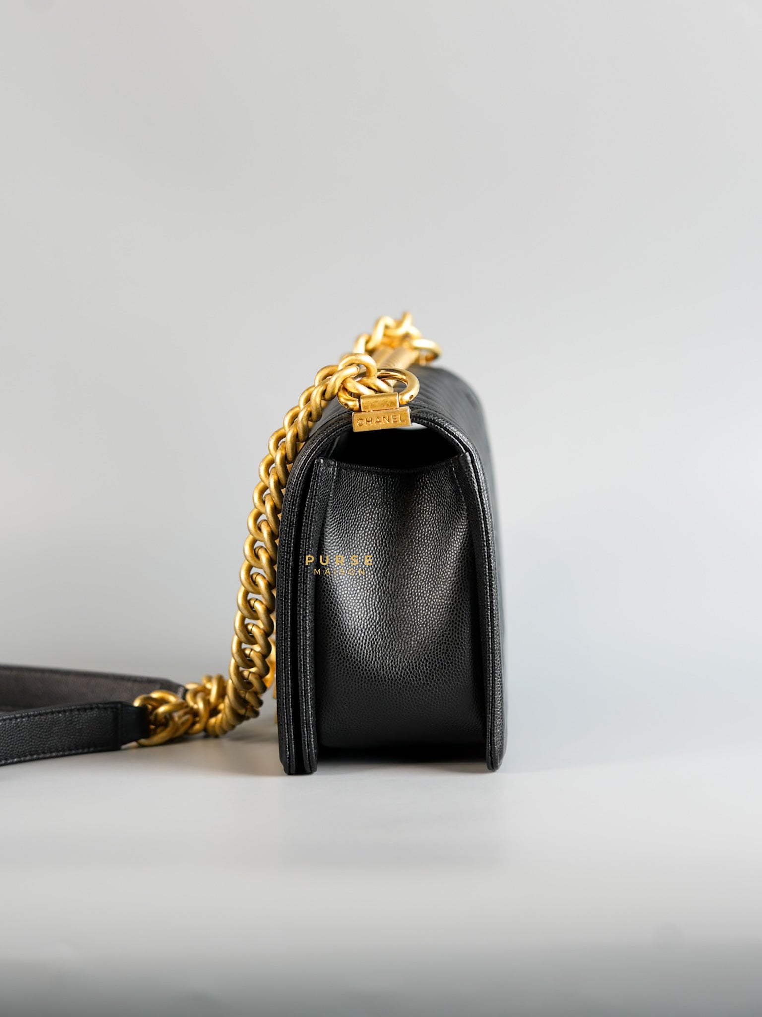Boy Medium Black Quilted Caviar and Aged Gold Hardware Series 30 | Purse Maison Luxury Bags Shop