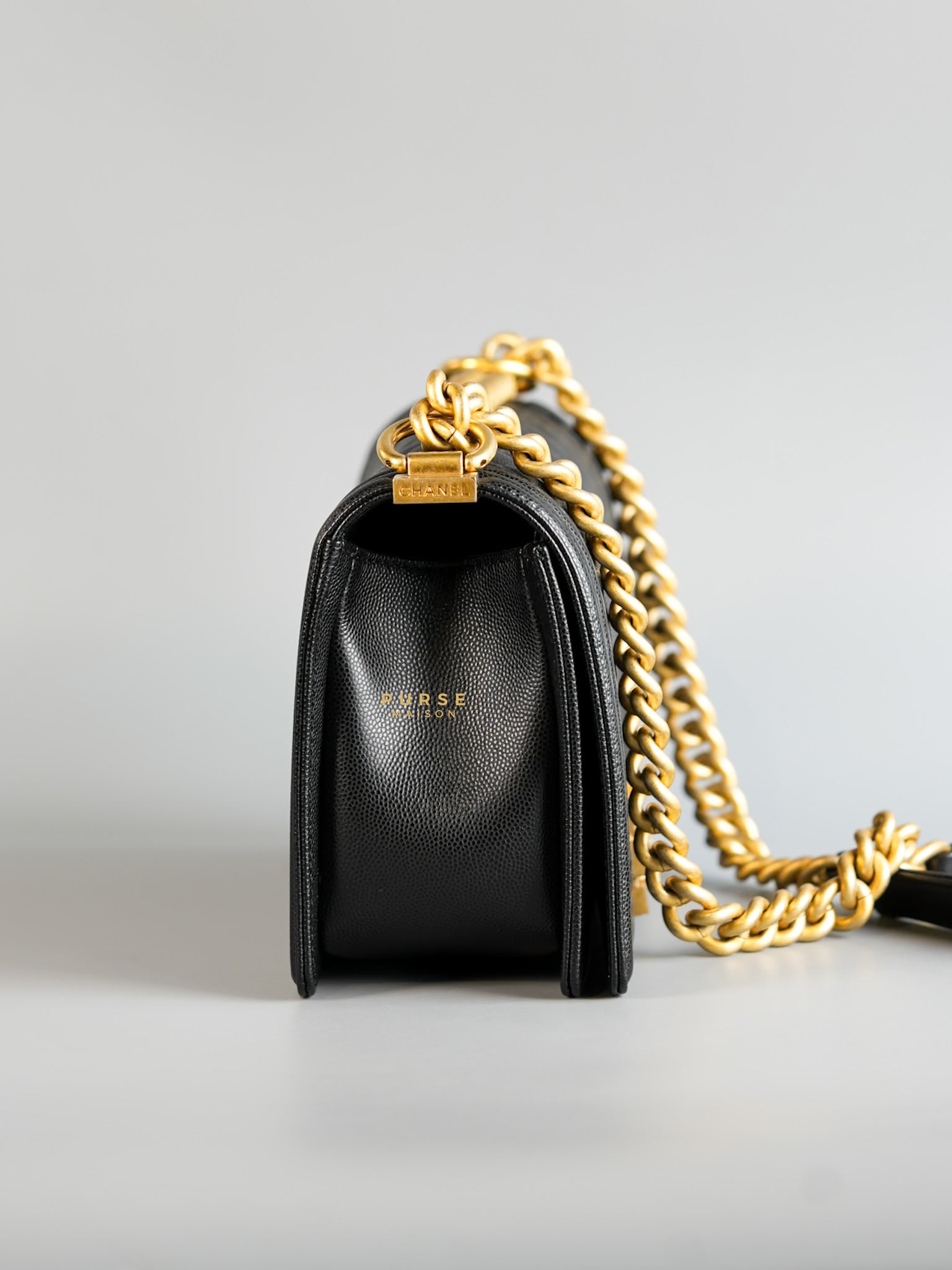 Boy Medium Black Quilted Caviar and Aged Gold Hardware Series 30 | Purse Maison Luxury Bags Shop