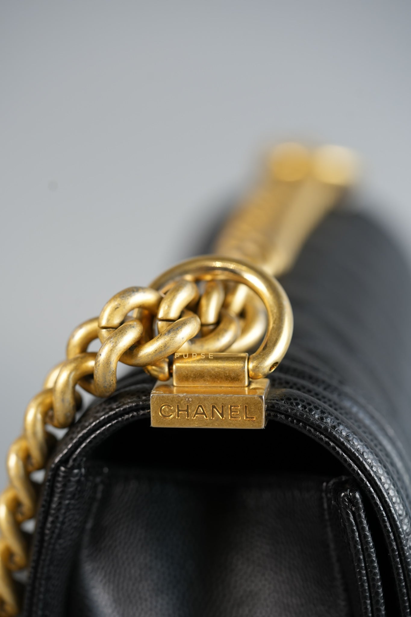 Boy Medium Black Quilted Caviar and Aged Gold Hardware Series 30 | Purse Maison Luxury Bags Shop