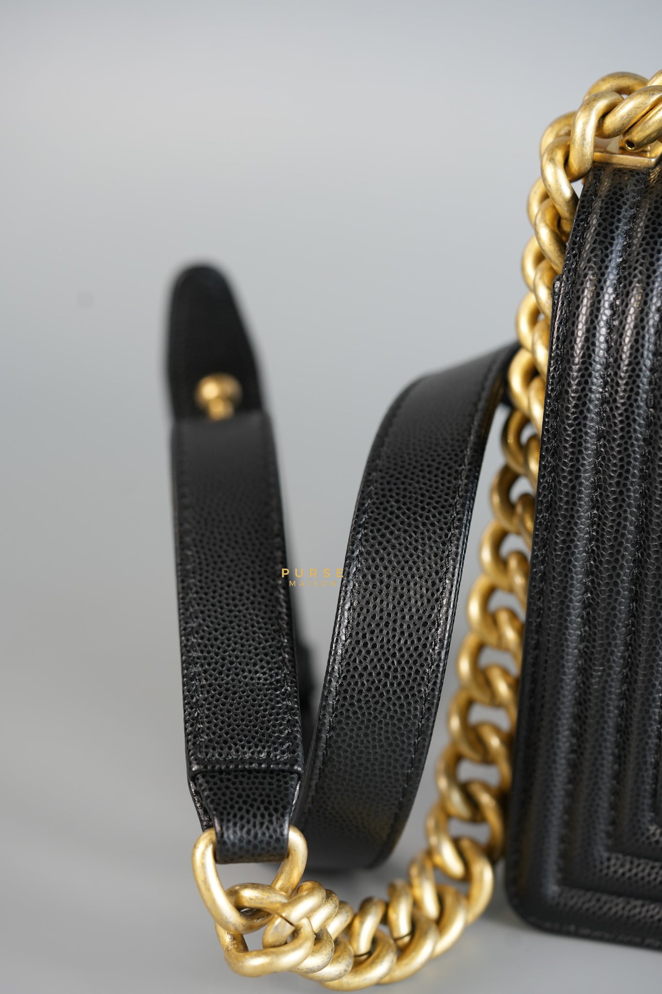 Boy Medium Black Quilted Caviar and Aged Gold Hardware Series 30 | Purse Maison Luxury Bags Shop