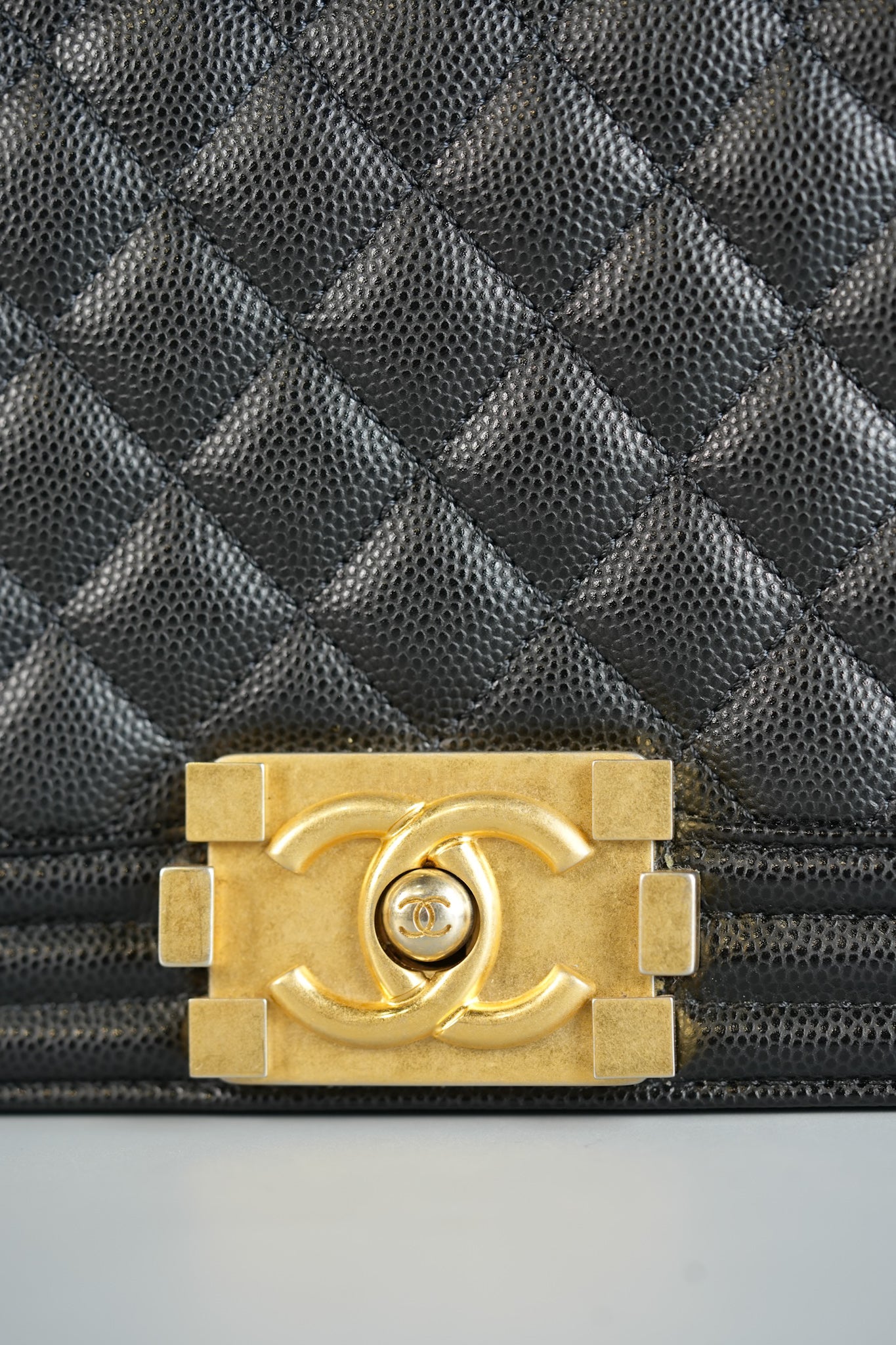 Boy Medium Black Quilted Caviar and Aged Gold Hardware Series 30 | Purse Maison Luxury Bags Shop