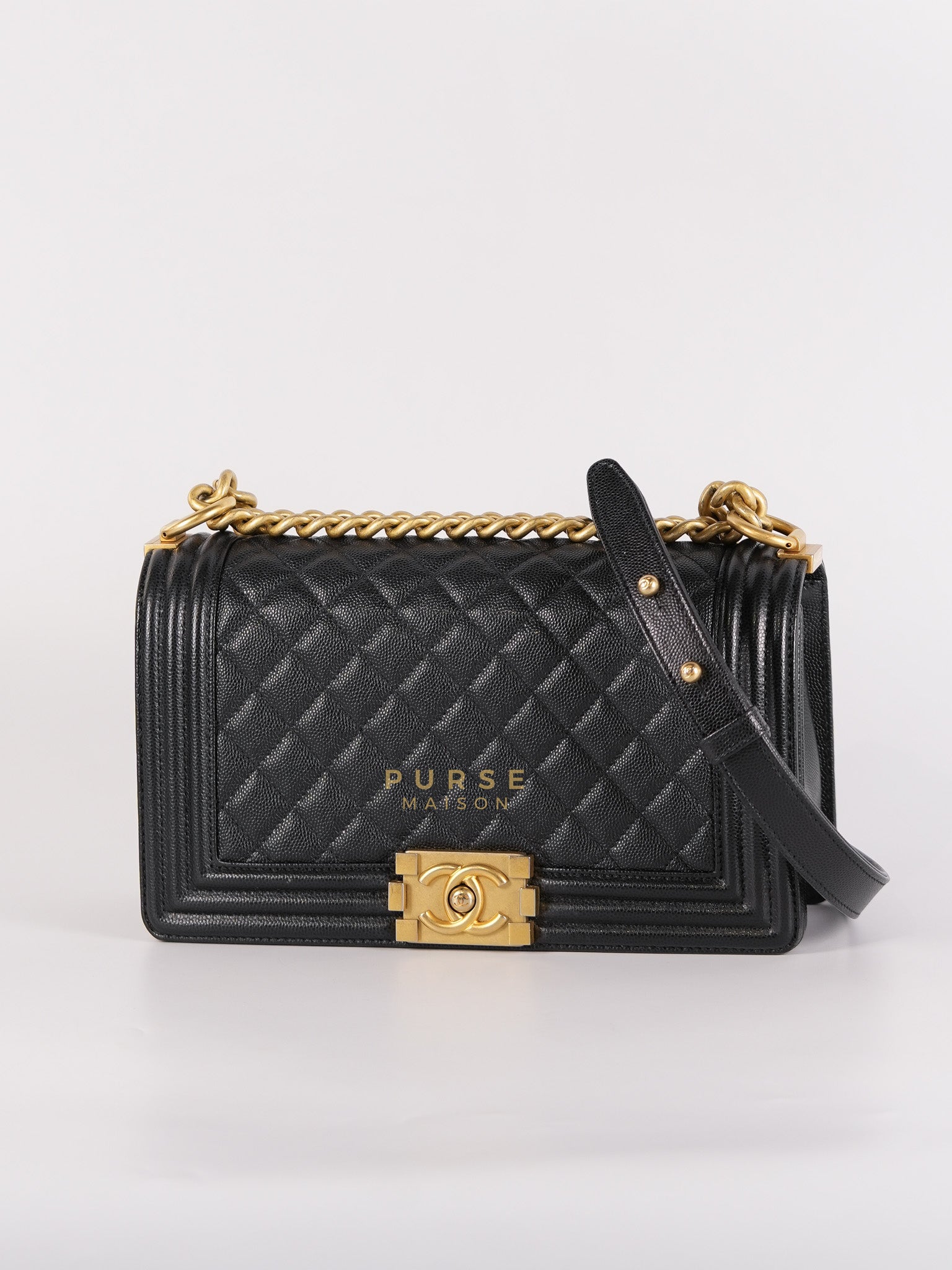 Boy Medium in Black Caviar Leather Aged Gold Hardware (Series 27) | Purse Maison Luxury Bags Shop