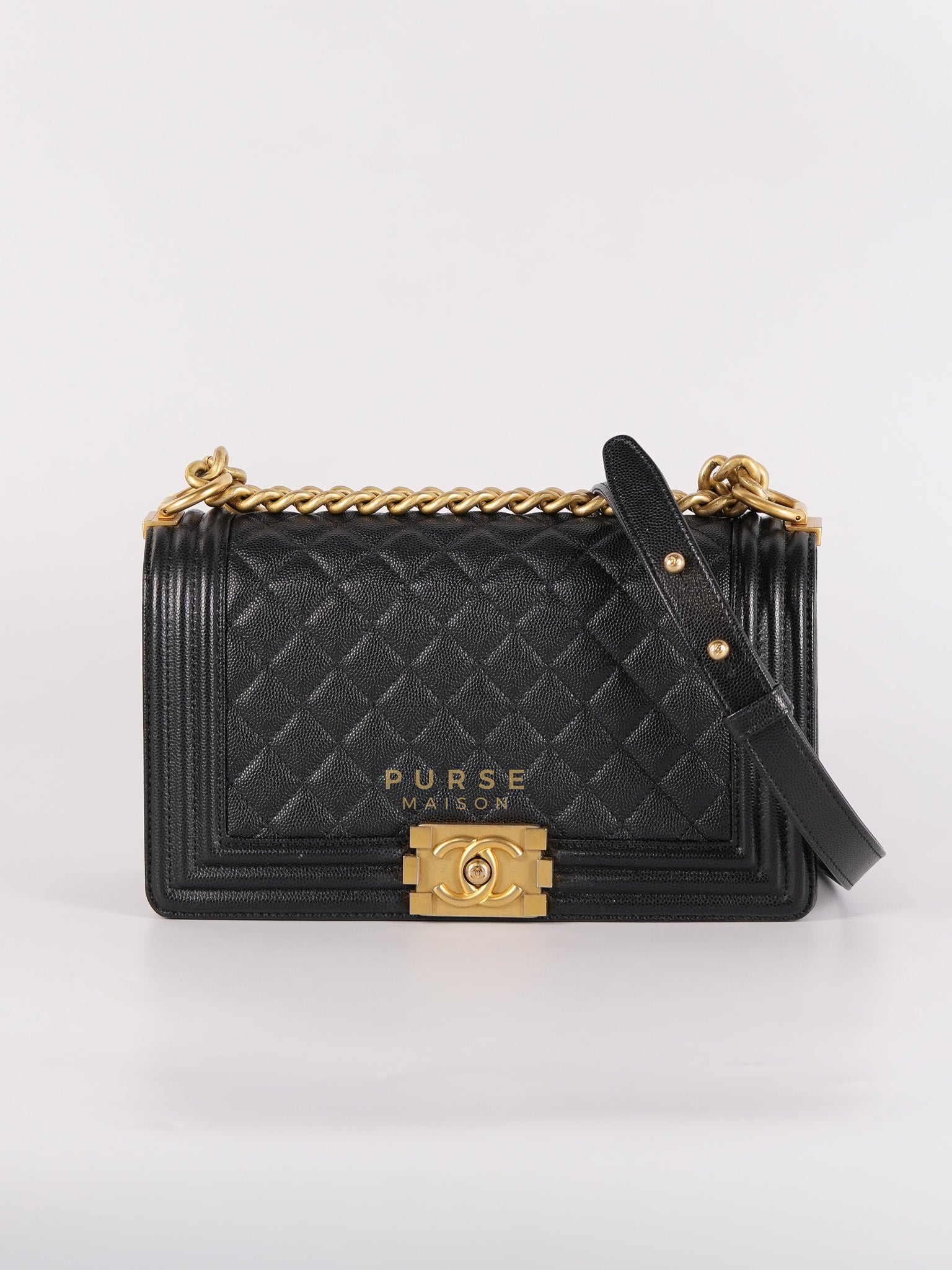 Boy Medium in Black Caviar Leather Aged Gold Hardware (Series 27) | Purse Maison Luxury Bags Shop