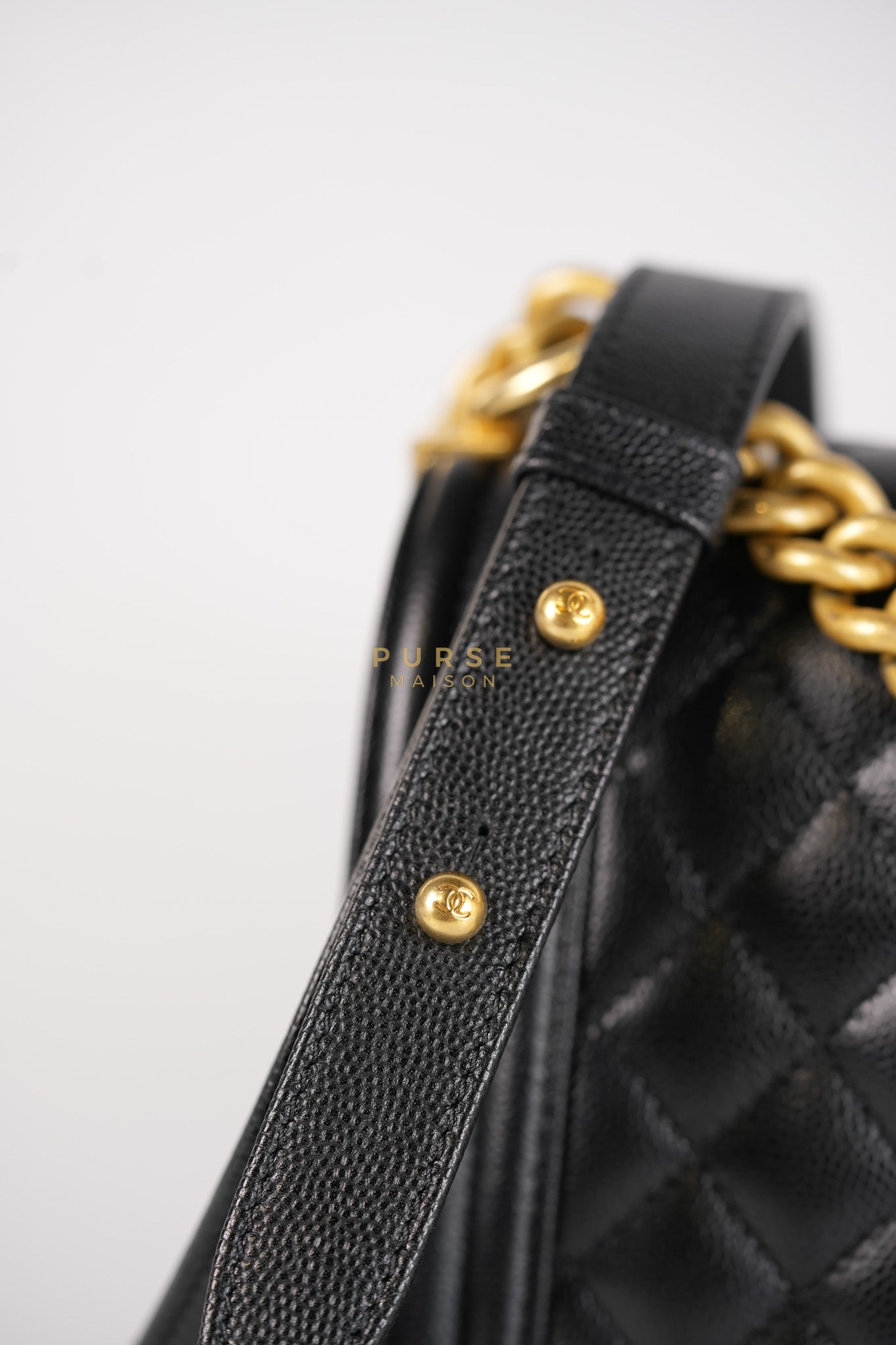 Boy Medium in Black Caviar Leather and Aged Gold Hardware (Microchip) | Purse Maison Luxury Bags Shop
