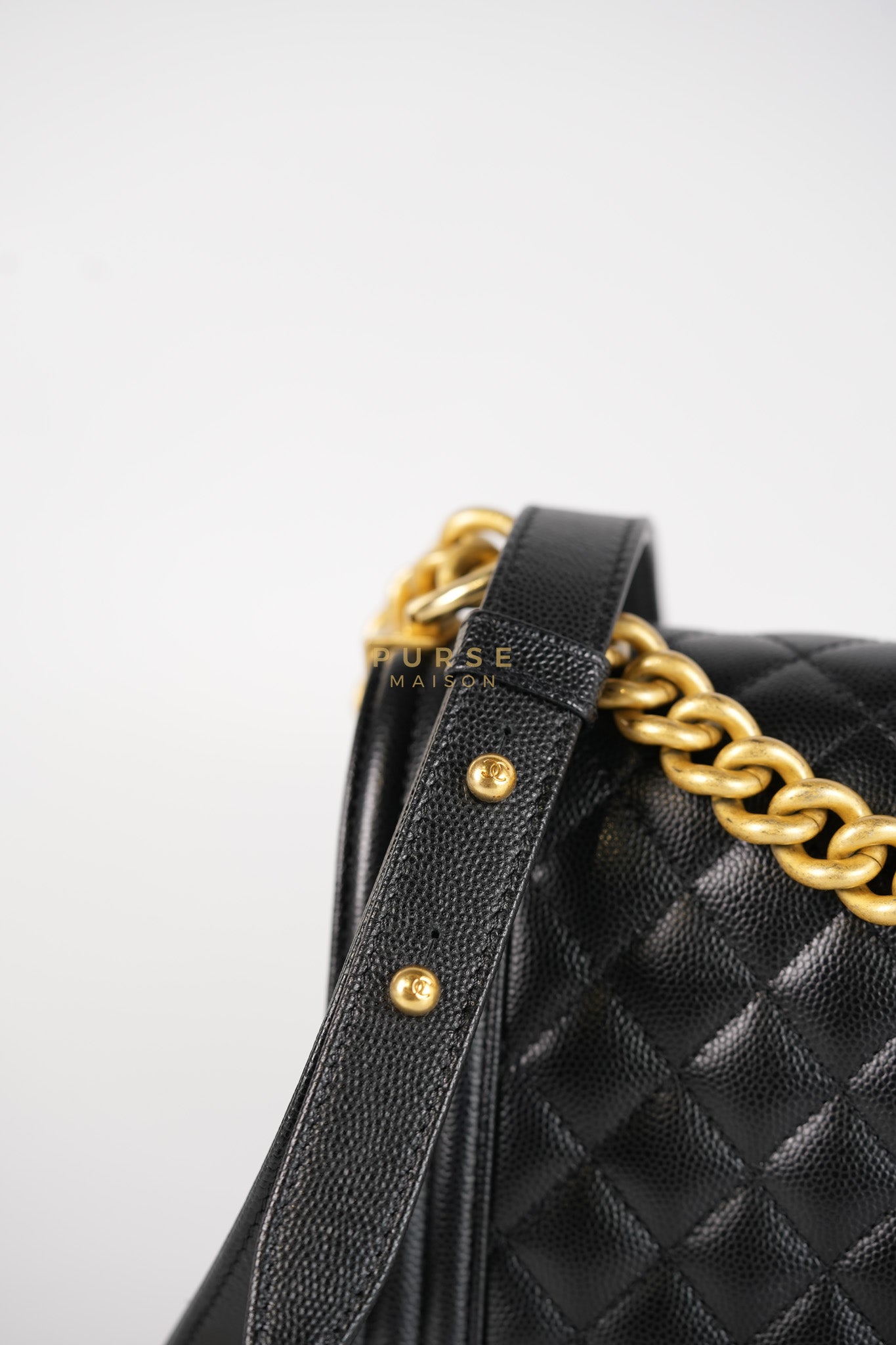 Boy Medium in Black Caviar Leather and Aged Gold Hardware (Microchip) | Purse Maison Luxury Bags Shop