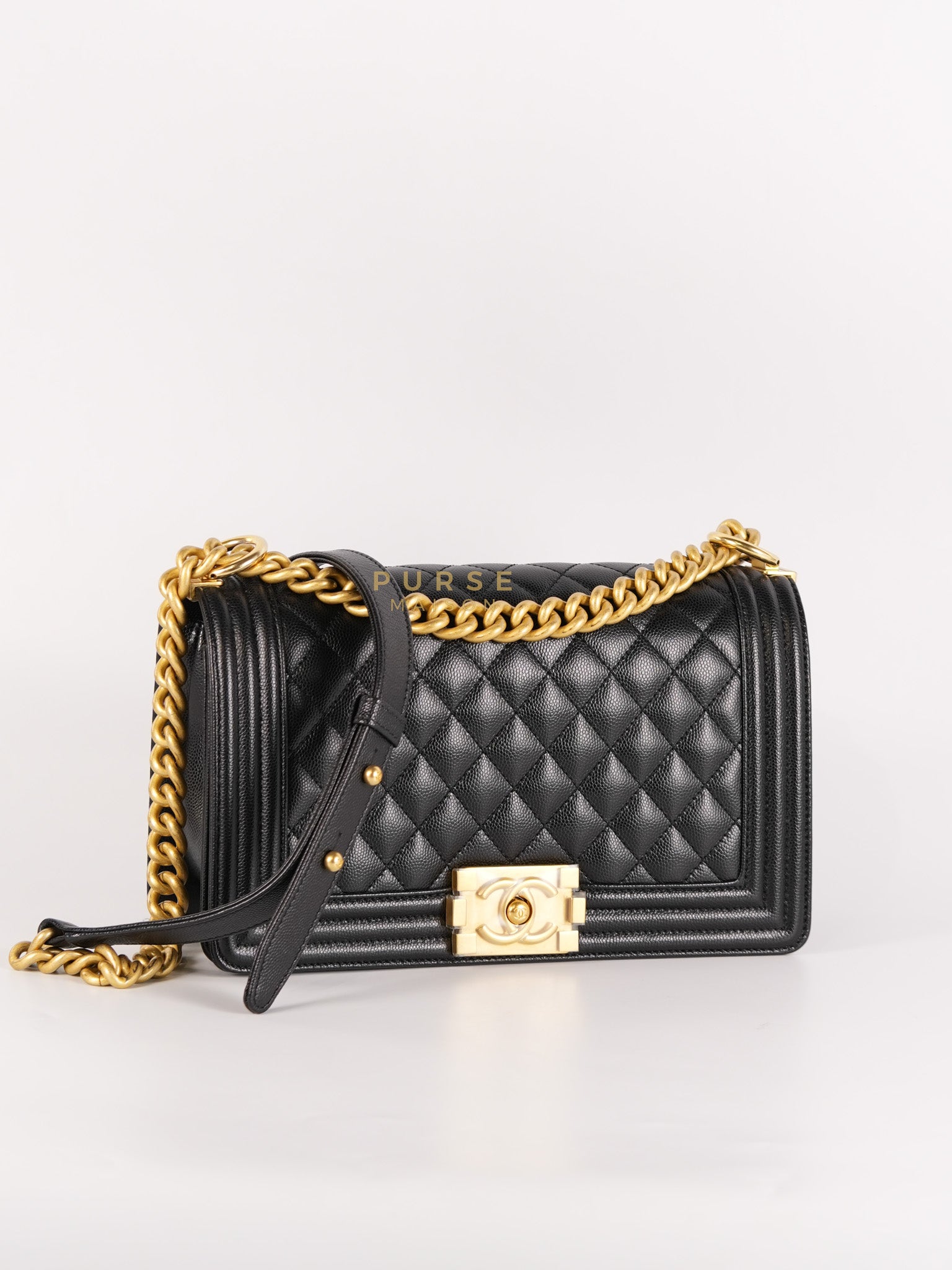 Boy Medium in Black Caviar Leather and Aged Gold Hardware (Microchip) | Purse Maison Luxury Bags Shop