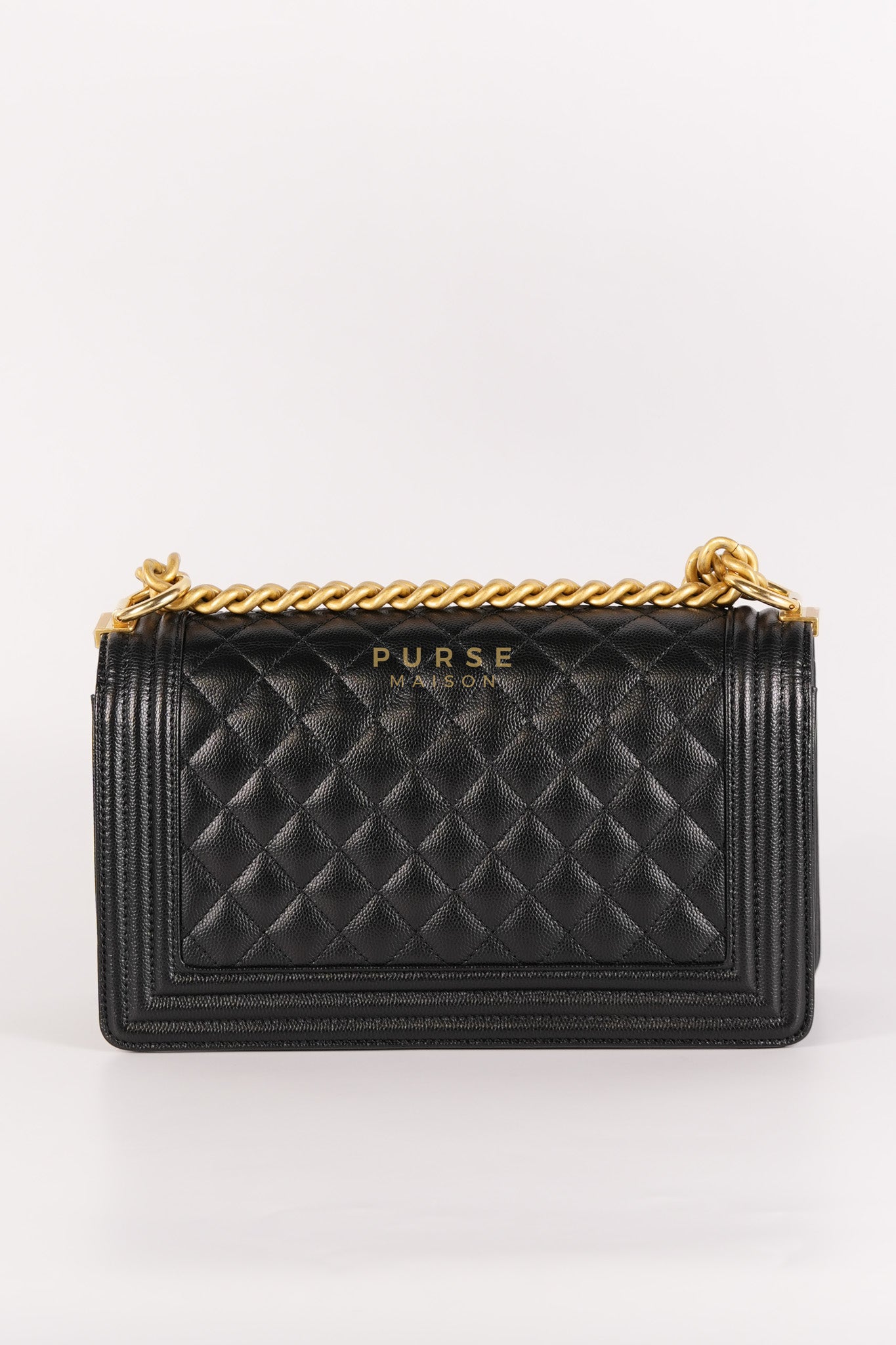 Boy Medium in Black Caviar Leather and Aged Gold Hardware (Microchip) | Purse Maison Luxury Bags Shop