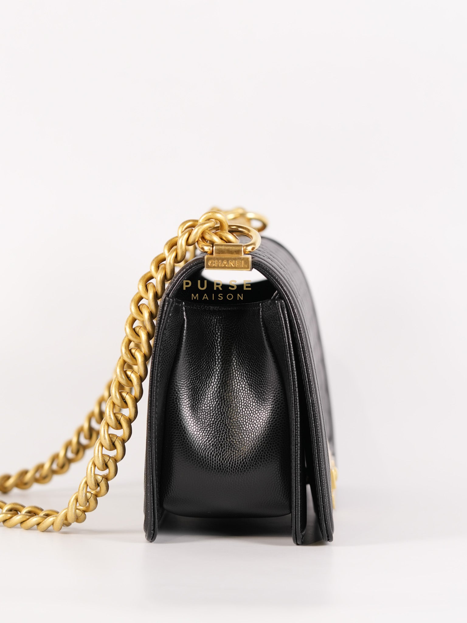 Boy Medium in Black Caviar Leather and Aged Gold Hardware (Microchip) | Purse Maison Luxury Bags Shop