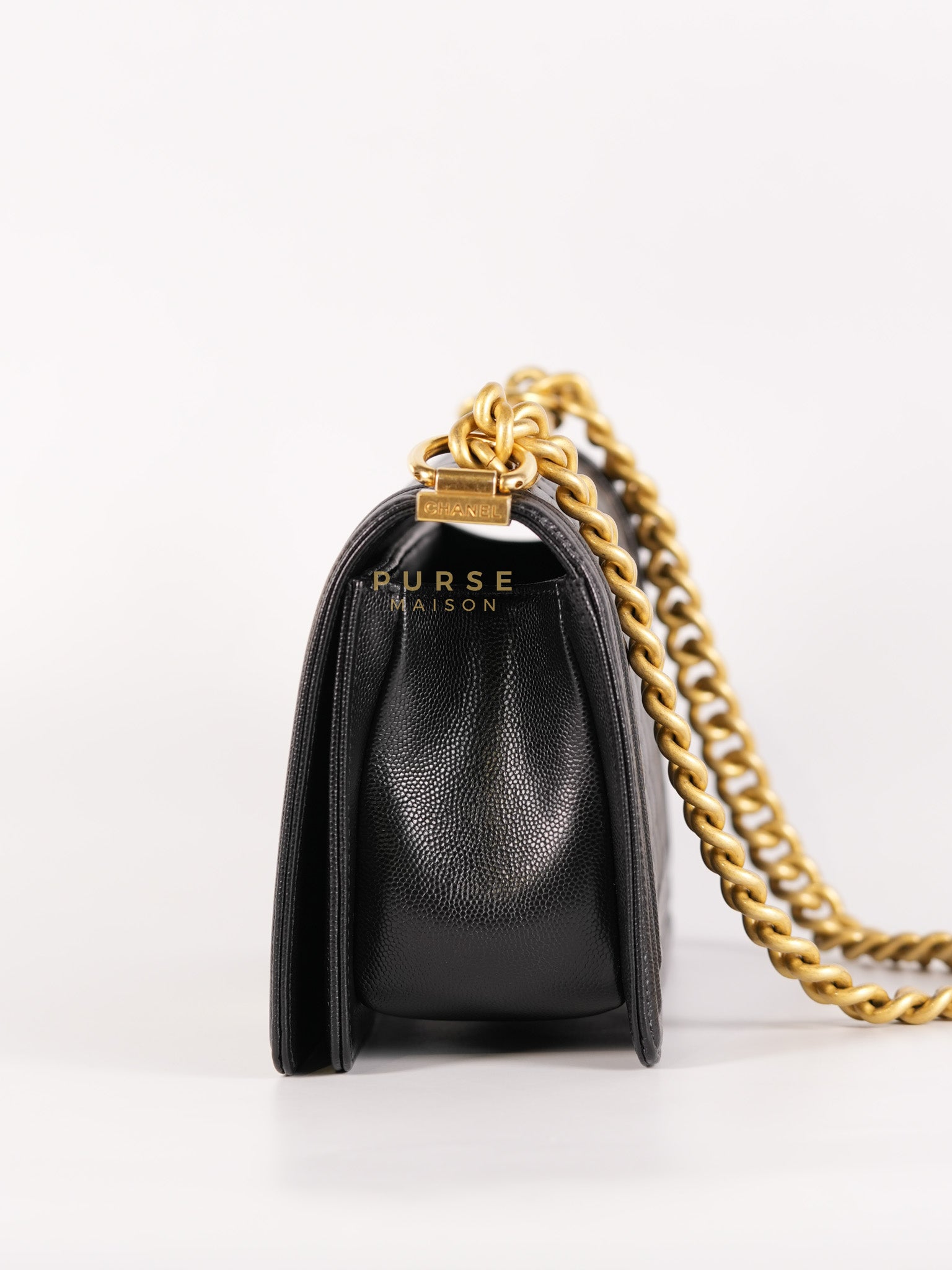 Boy Medium in Black Caviar Leather and Aged Gold Hardware (Microchip) | Purse Maison Luxury Bags Shop