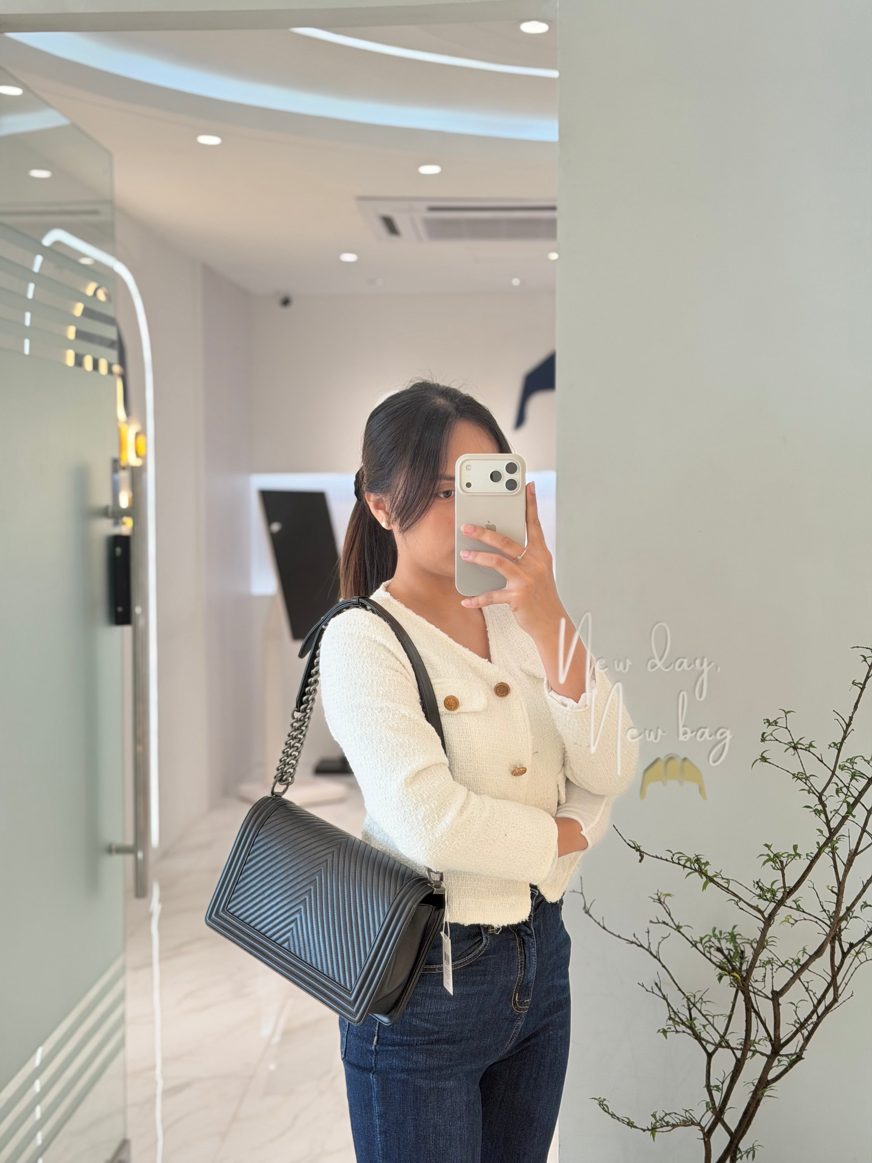 Boy New Medium Chevron in Calfskin and Ruthenium Hardware Leather 20 | Purse Maison Luxury Bags Shop