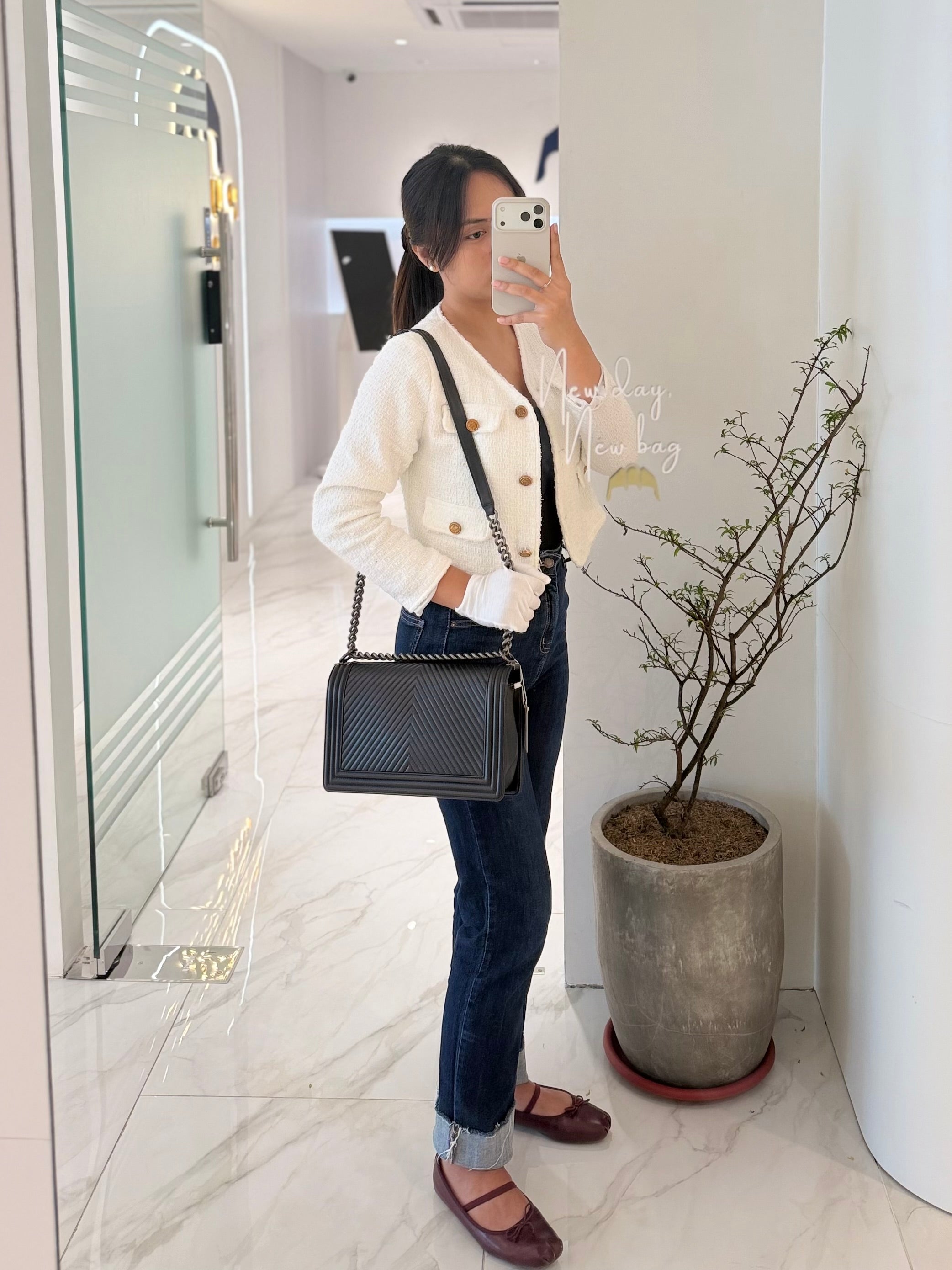 Boy New Medium Chevron in Calfskin and Ruthenium Hardware Leather 20 | Purse Maison Luxury Bags Shop