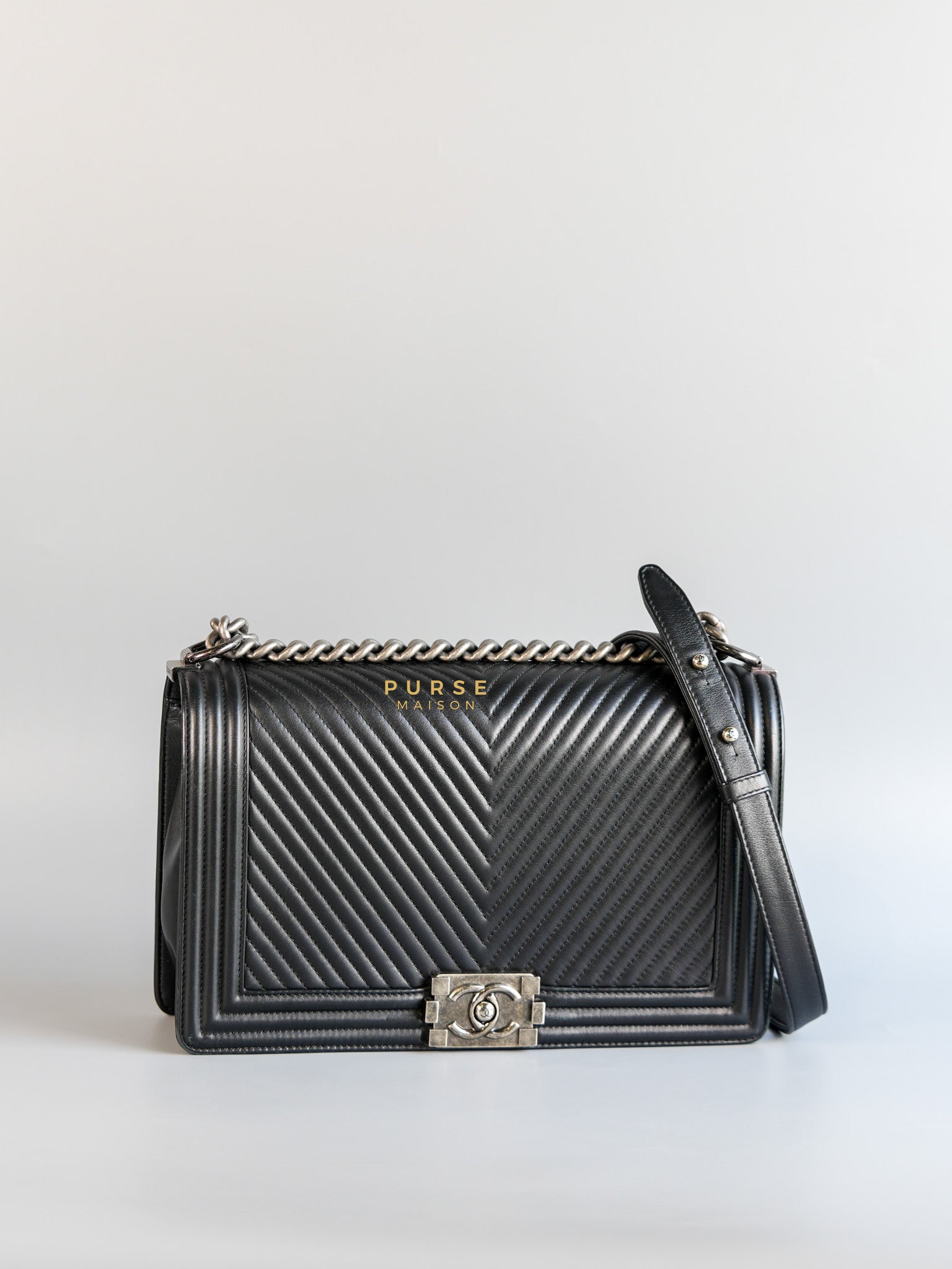 Boy New Medium Chevron Leather Boy Shoulder in Gun Metal