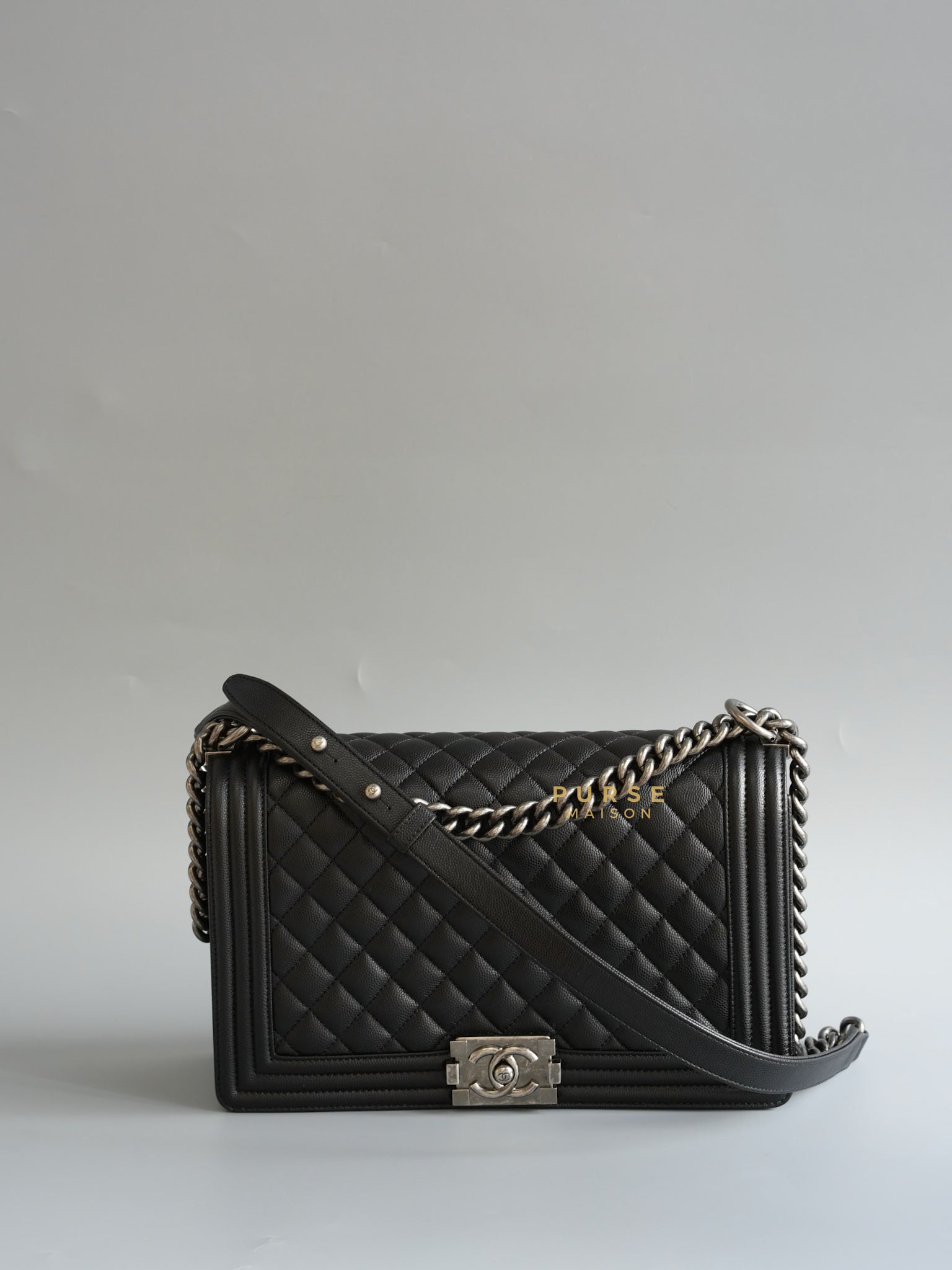 Boy New Medium in Black Quilted Caviar Leather & Ruthenium Hardware (Microchip) | Purse Maison Luxury Bags Shop