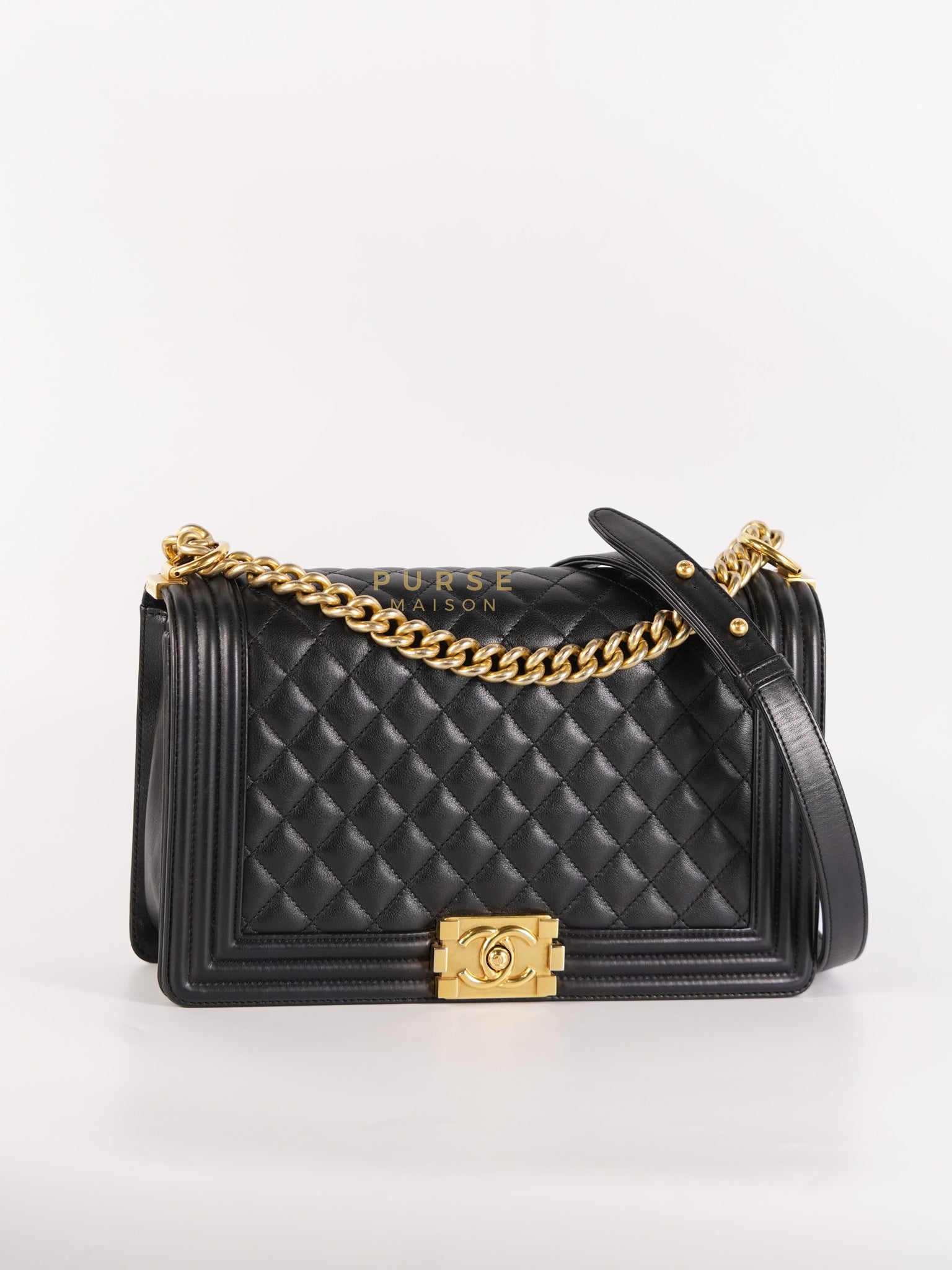 Boy New Medium in Black Quilted Lambskin Leather and Aged Gold Hardware Series 20 | Purse Maison Luxury Bags Shop