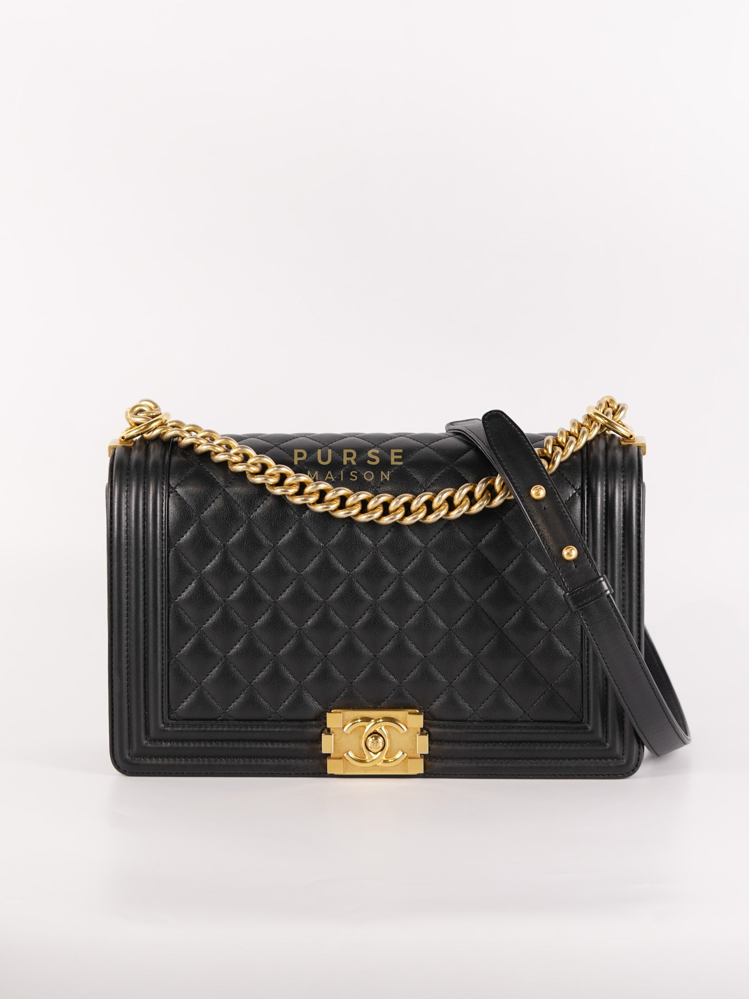 Boy New Medium in Black Quilted Lambskin Leather and Aged Gold Hardware Series 20 | Purse Maison Luxury Bags Shop