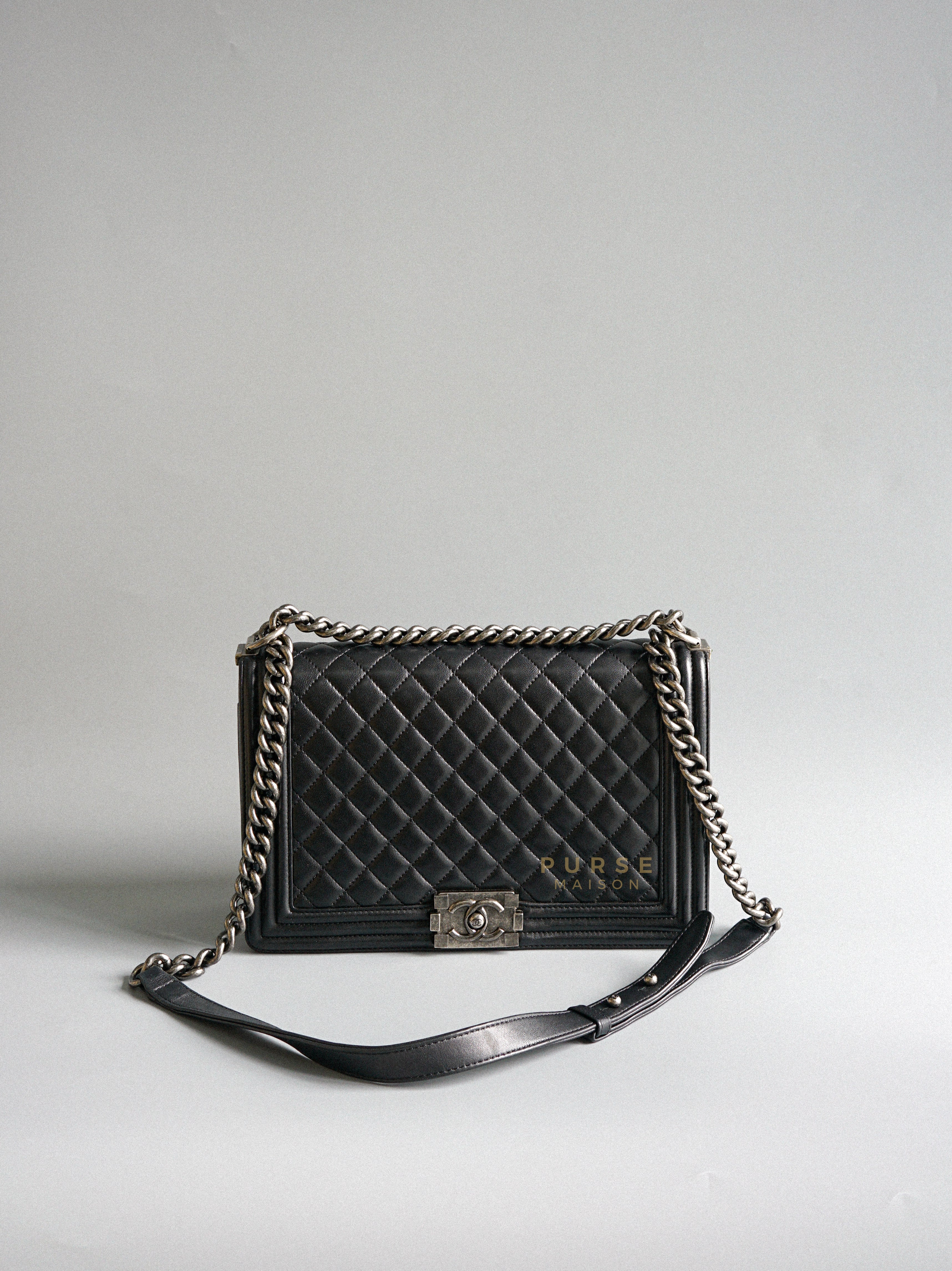 Boy New Medium in Black Quilted Lambskin Leather & Ruthenium Hardware Series 25 | Purse Maison Luxury Bags Shop