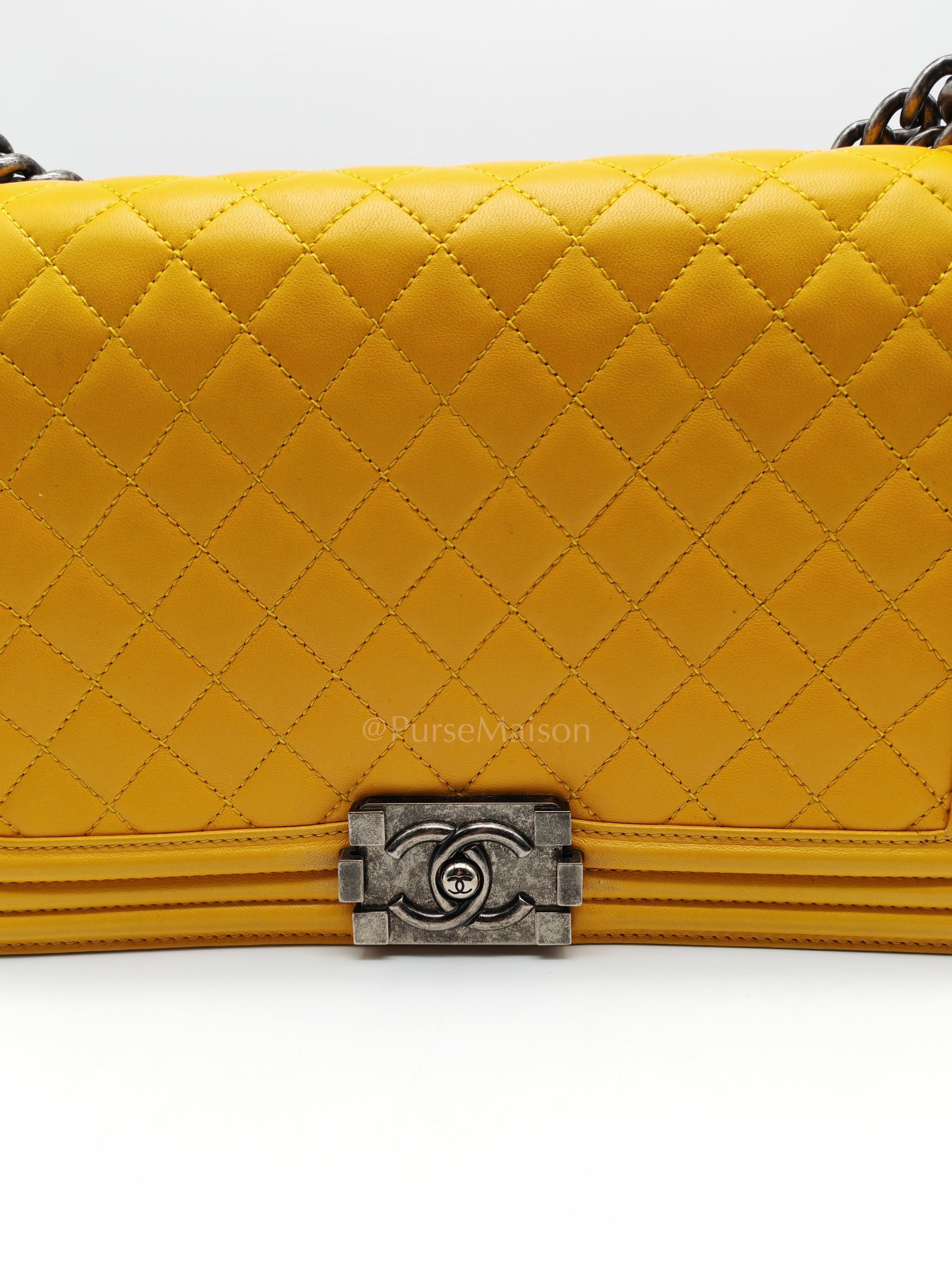 Boy New Medium in Yellow Quilted Lambskin Leather and Ruthenium Hardware Series 20 | Purse Maison Luxury Bags Shop