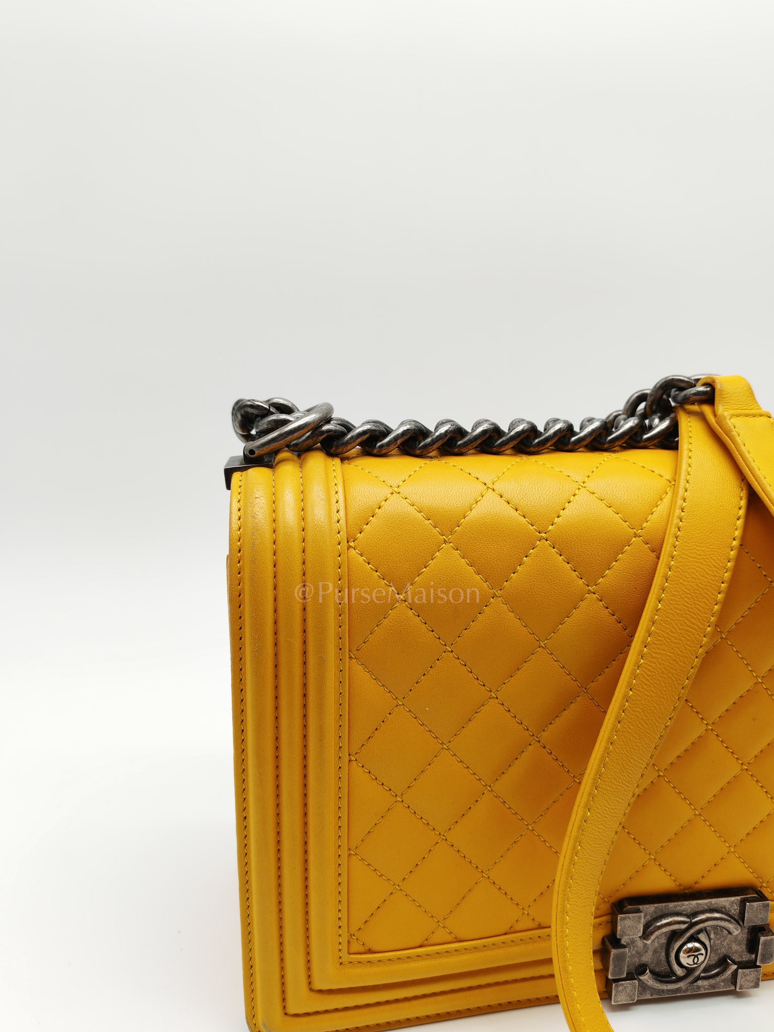 Boy New Medium in Yellow Quilted Lambskin Leather and Ruthenium Hardware Series 20 | Purse Maison Luxury Bags Shop