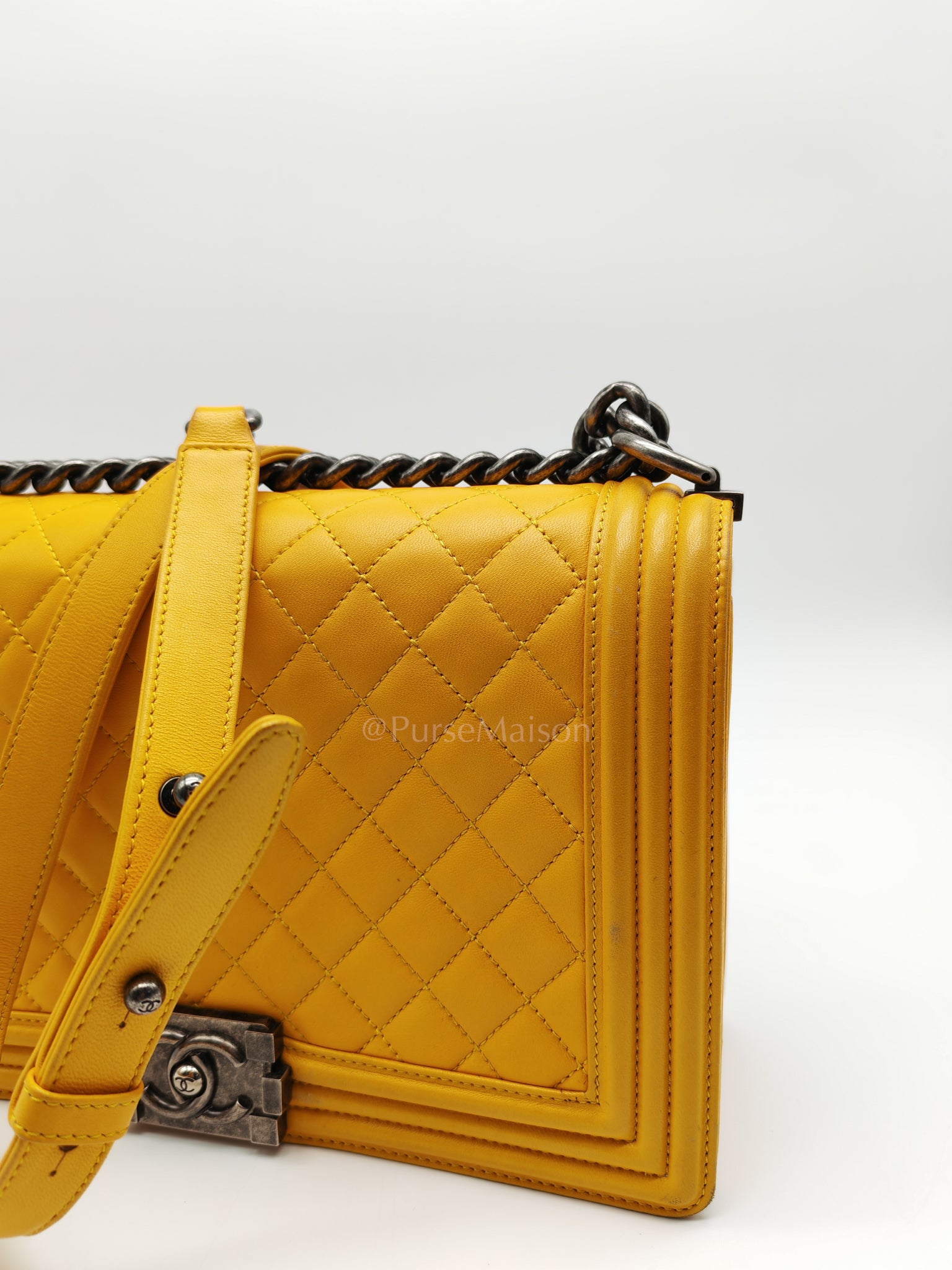 Boy New Medium in Yellow Quilted Lambskin Leather and Ruthenium Hardware Series 20 | Purse Maison Luxury Bags Shop