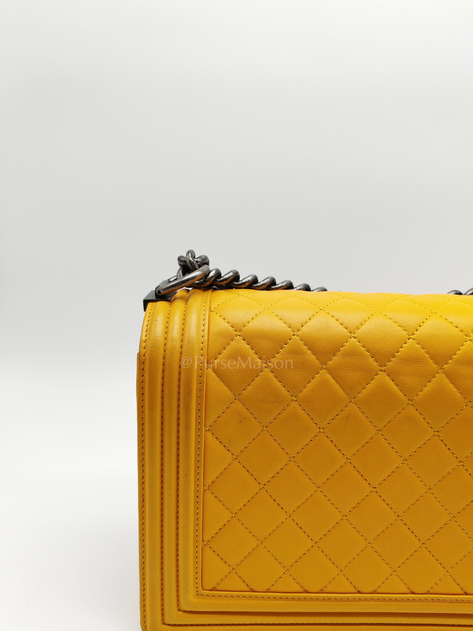 Boy New Medium in Yellow Quilted Lambskin Leather and Ruthenium Hardware Series 20 | Purse Maison Luxury Bags Shop